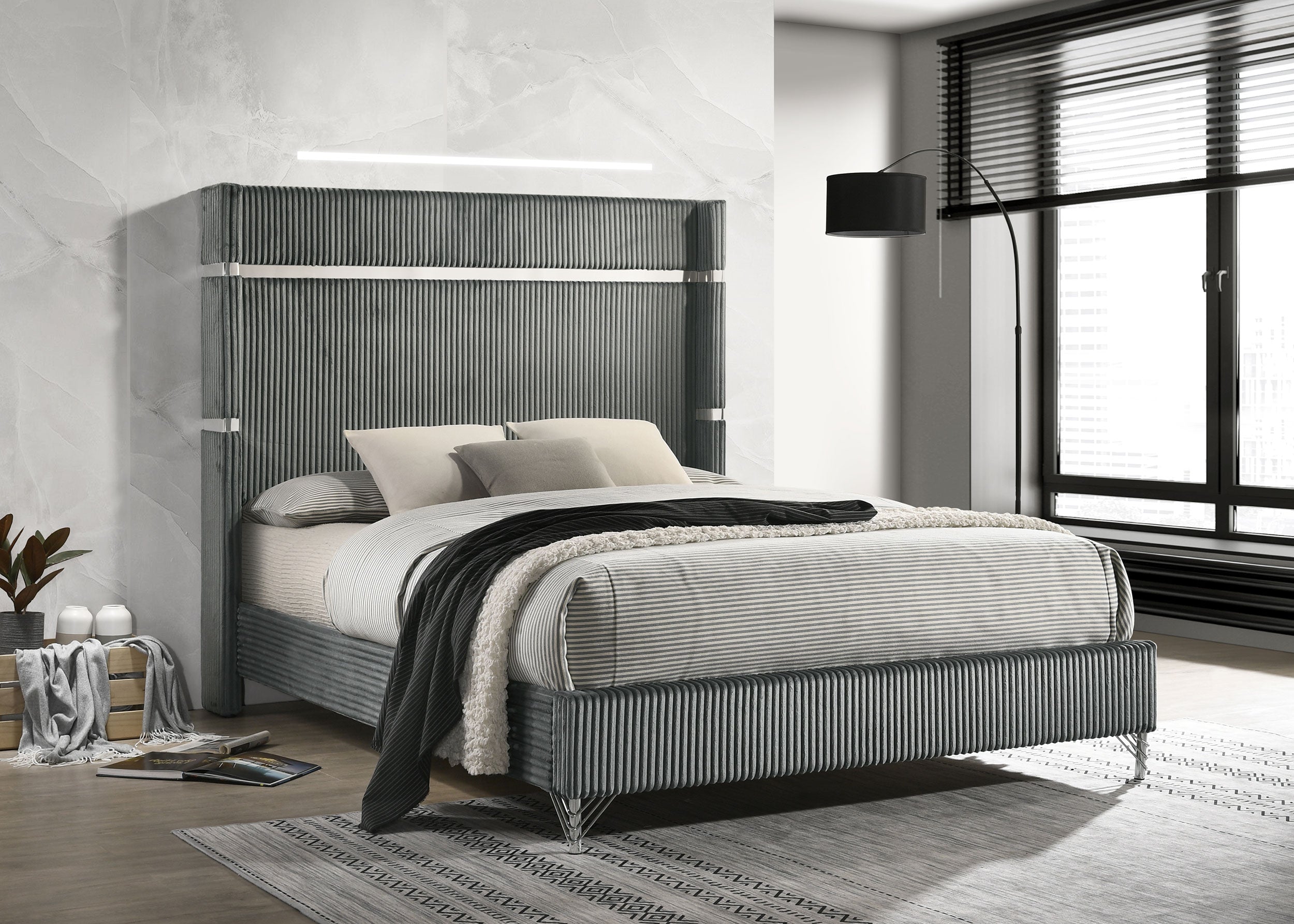 Lucia Eastern King & Queen Bed Beige & Grey - Luxury Home Furniture (MI)