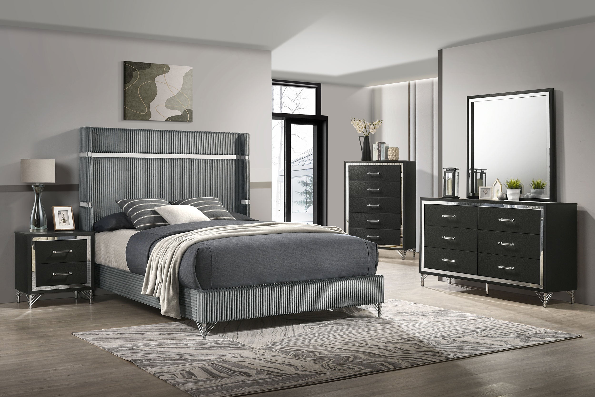 Lucia Eastern King & Queen Bed Beige & Grey - Luxury Home Furniture (MI)