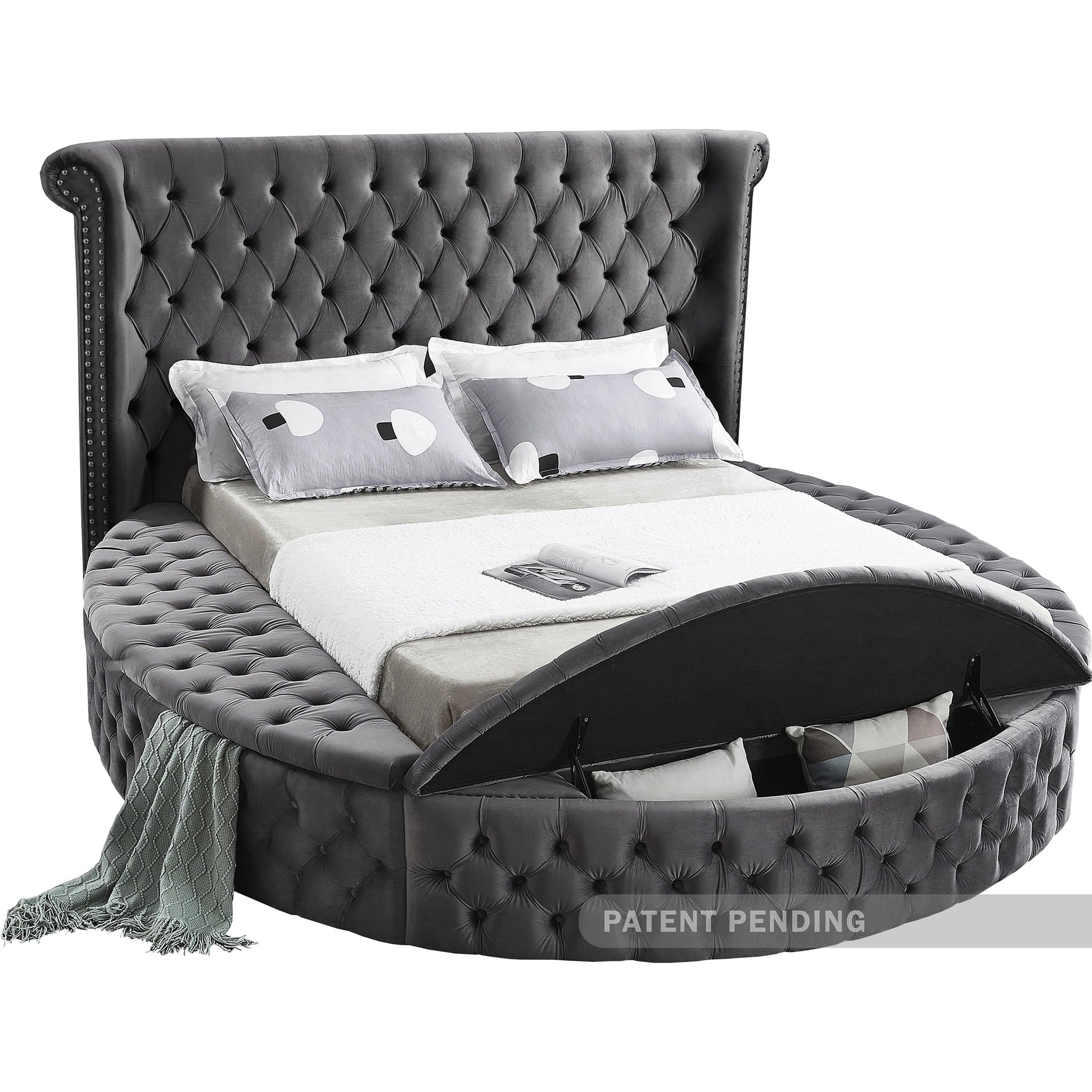 Luxus Grey Velvet Queen Bed (3 Boxes)