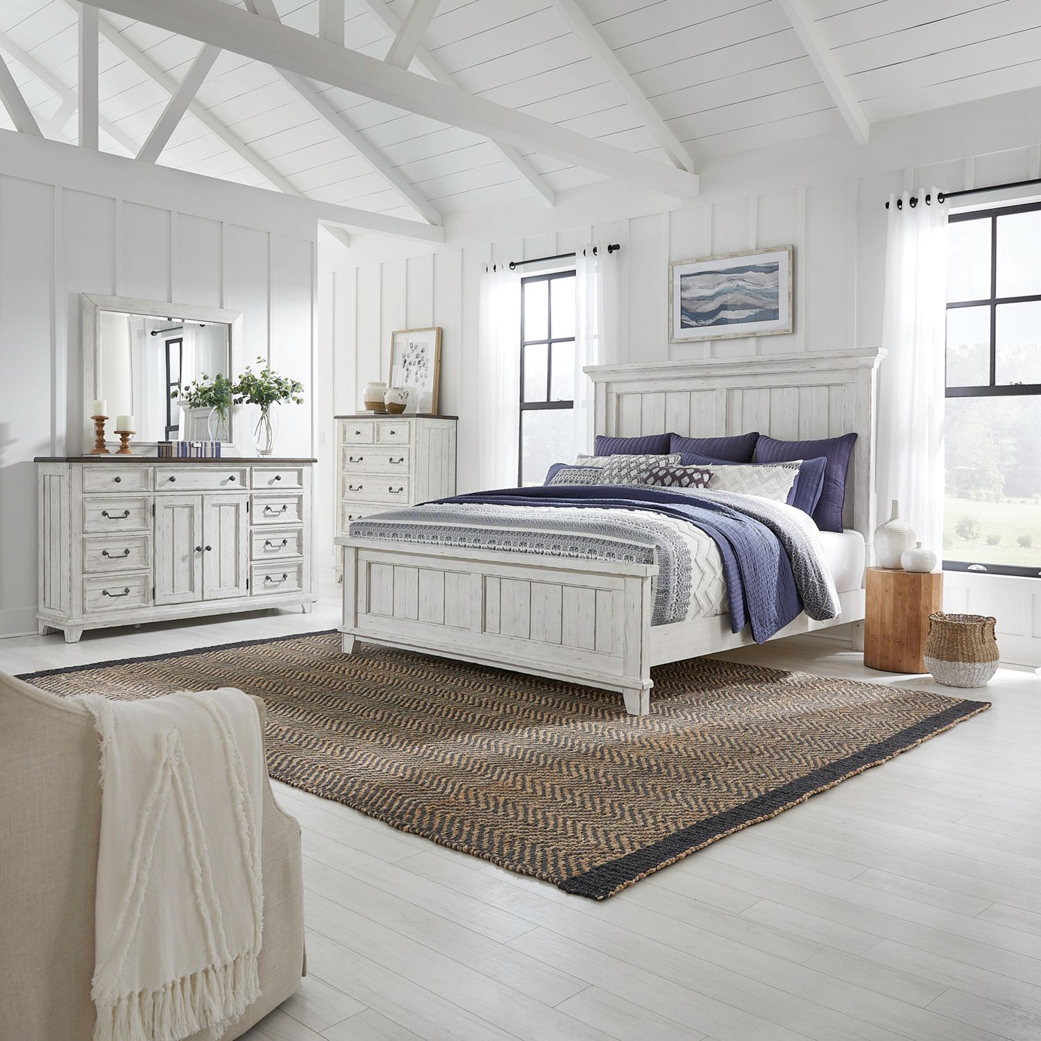 River Place Queen Panel Bed, Dresser & Mirror, Chest image