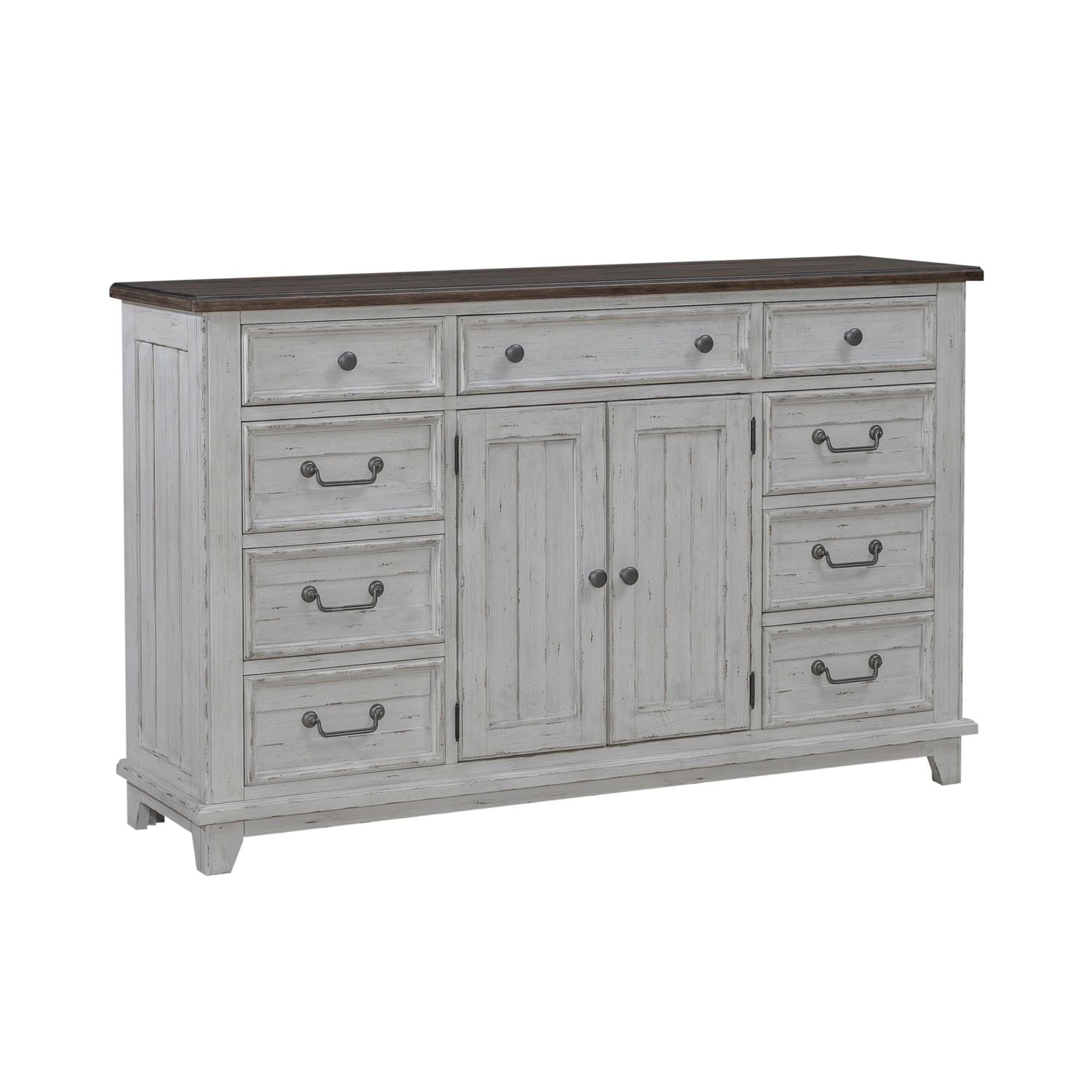 River Place 9 Drawer Dresser in Riverstone White and Tobacco