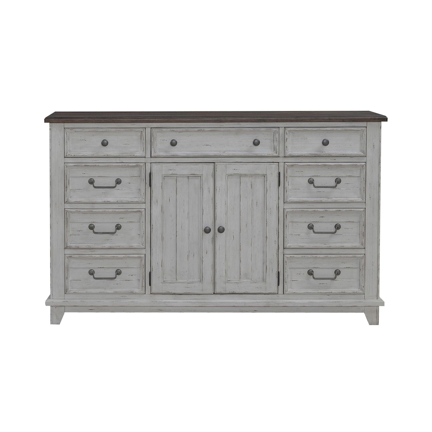 River Place 9 Drawer Dresser in Riverstone White and Tobacco