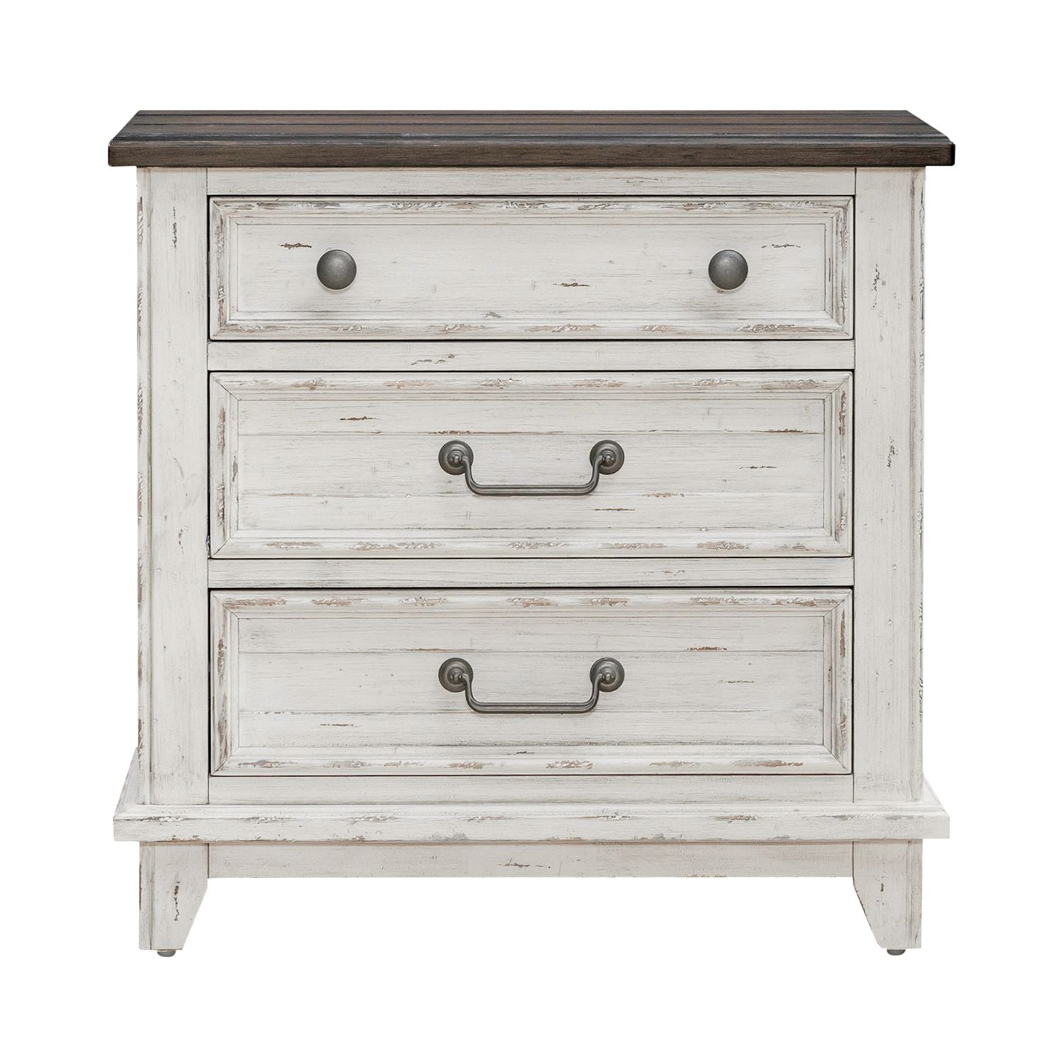 River Place 3 Drawer Nightstand with Charging Station in Riverstone White and Tobacco image