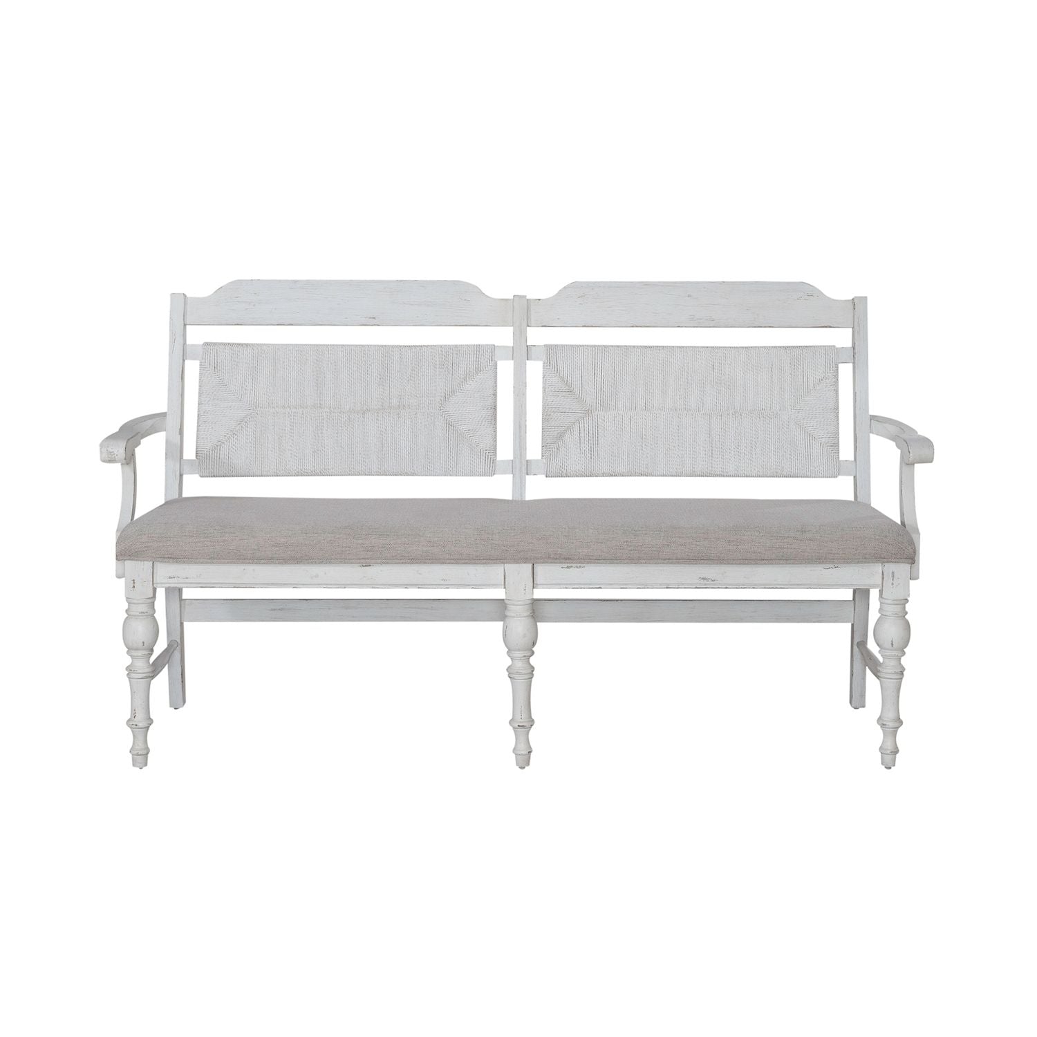 River Place Panel Back Bench in Riverstone White & Tobacco