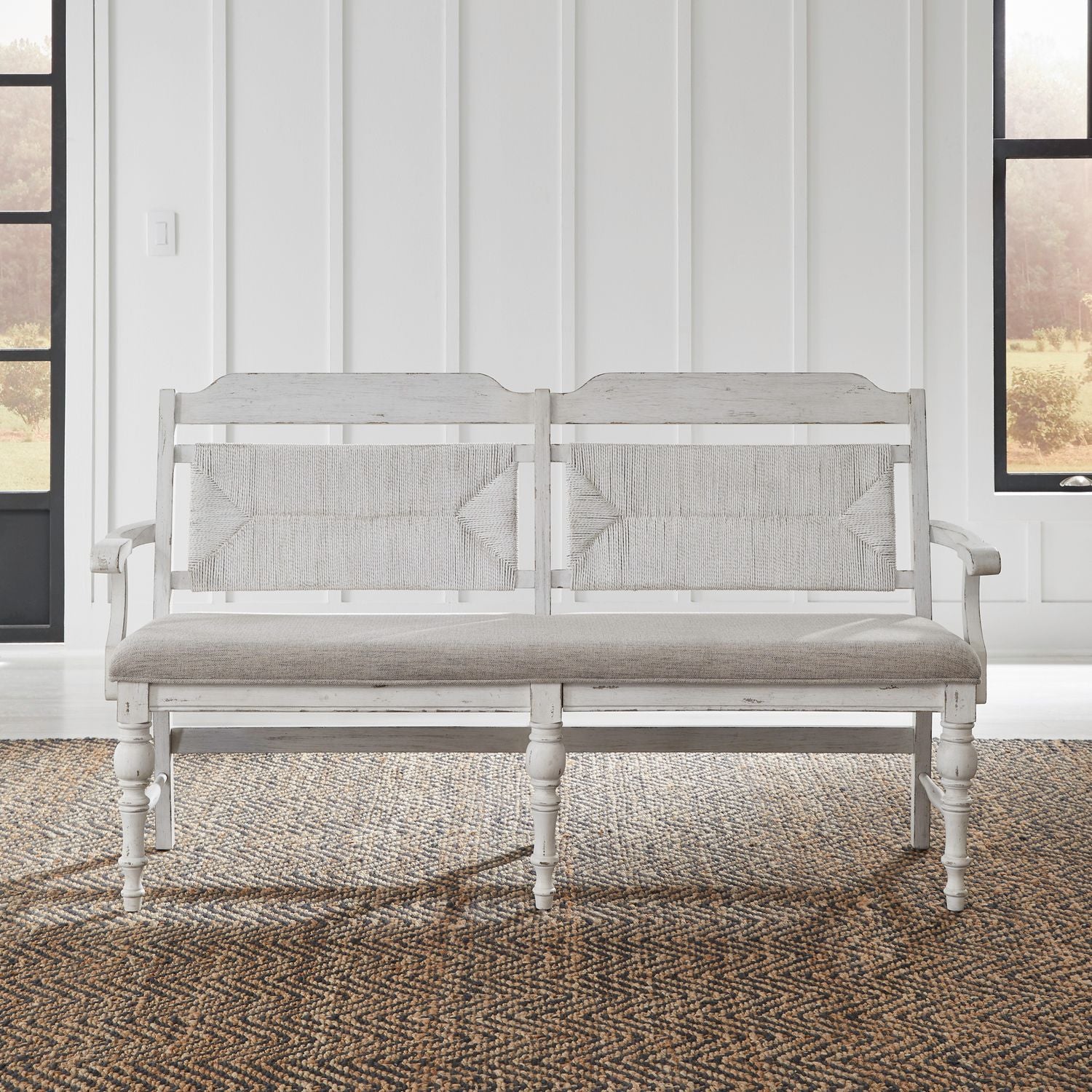 Liberty Furniture River Place Panel Back Bench in Riverstone White & Tobacco image