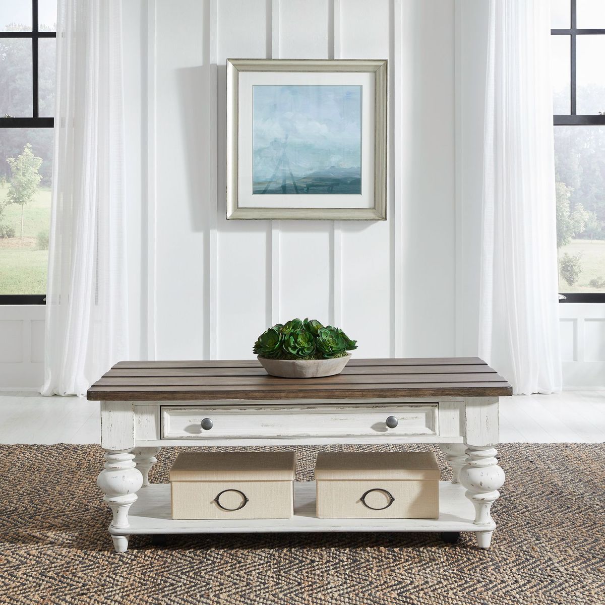 Liberty Furniture River Place Cocktail Table in Riverstone White & Tobacco - Luxury Home Furniture (MI)