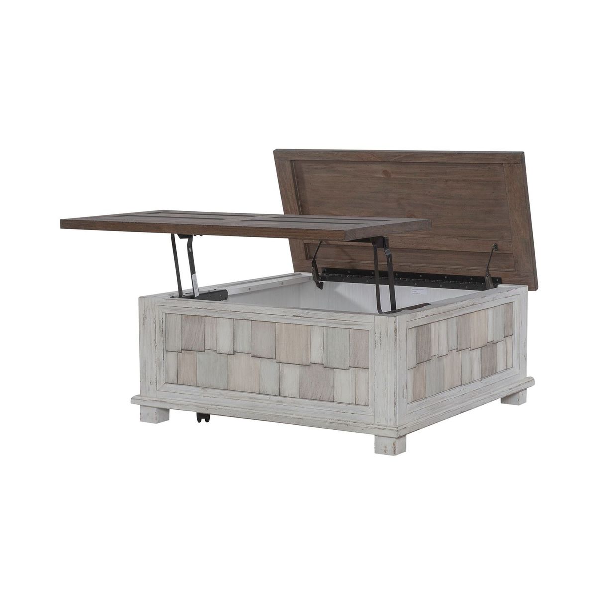 Liberty Furniture River Place Lift Top Storage Cocktail Table in Riverstone White & Tobacco - Luxury Home Furniture (MI)