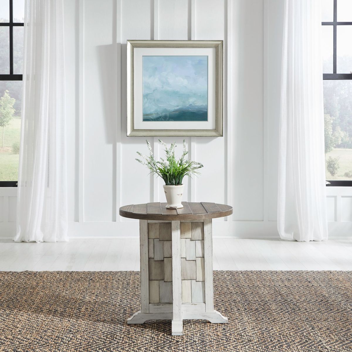 Liberty Furniture River Place Round Chairside Table in Riverstone White & Tobacco - Luxury Home Furniture (MI)