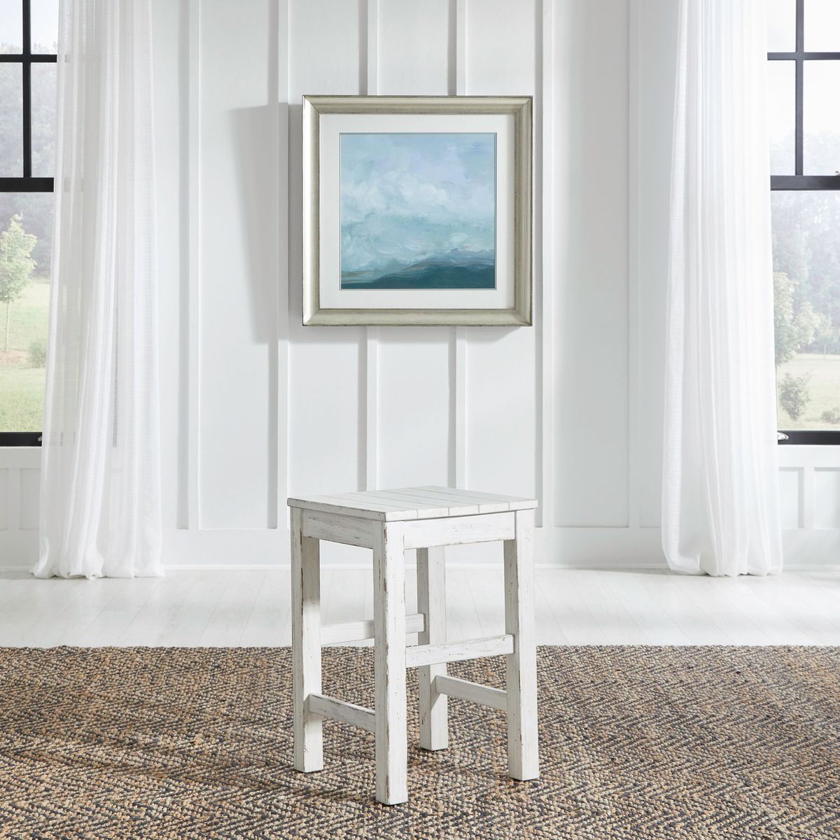 Liberty Furniture River Place Console Stool in Riverstone White & Tobacco - Luxury Home Furniture (MI)