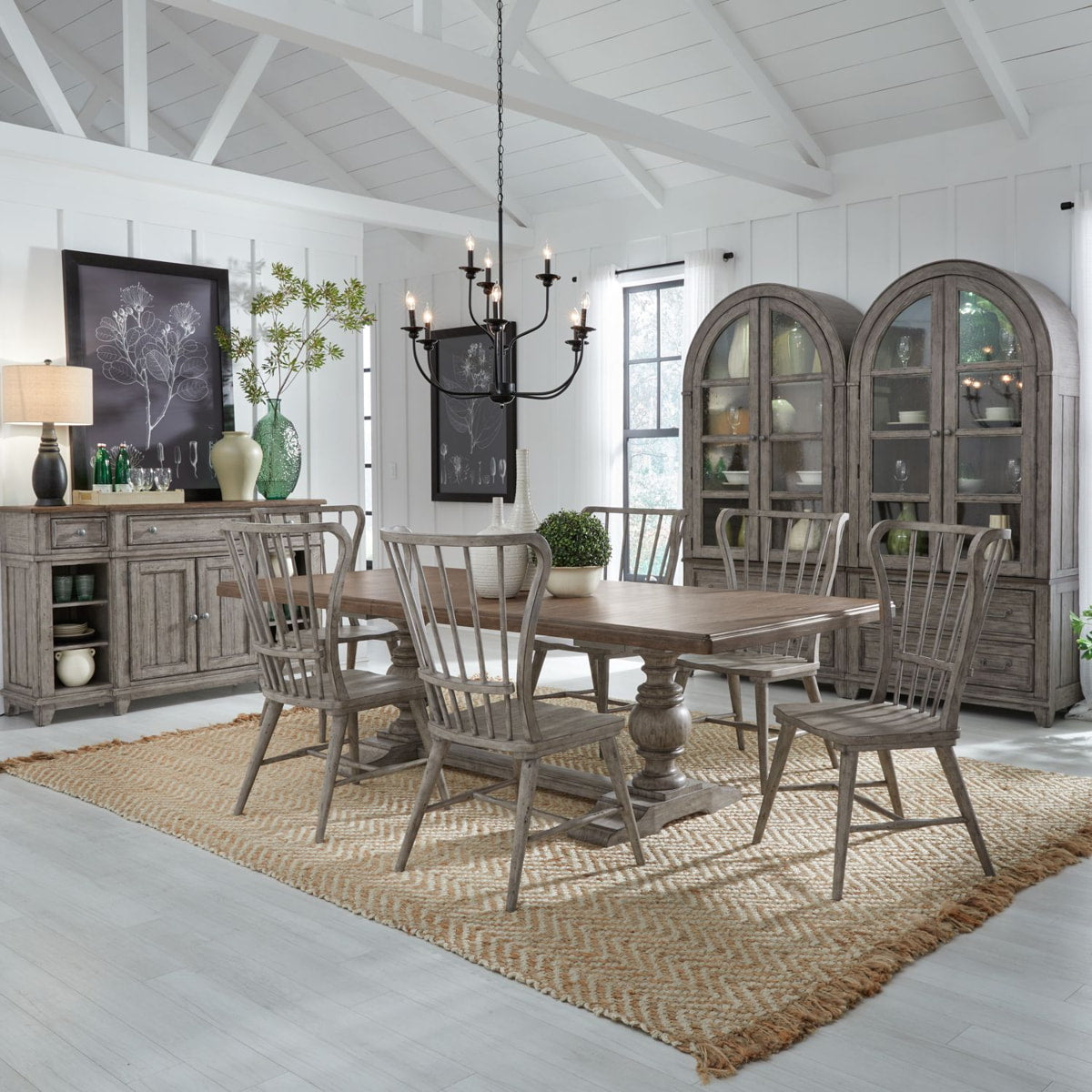 Liberty Furniture River Place Breakfront Server in Riverstone Gray & Tobacco