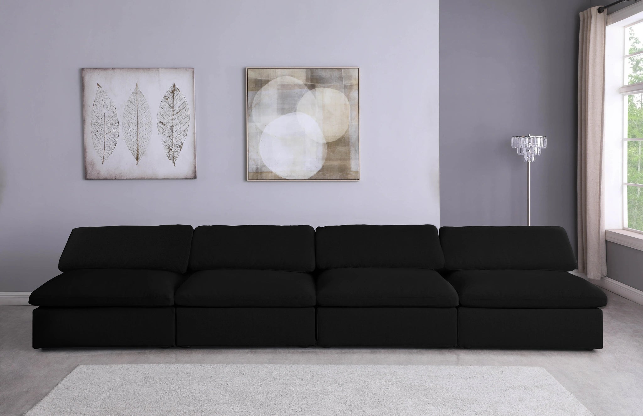 Serene Black Linen Fabric Deluxe Cloud Modular Armless Sofa
