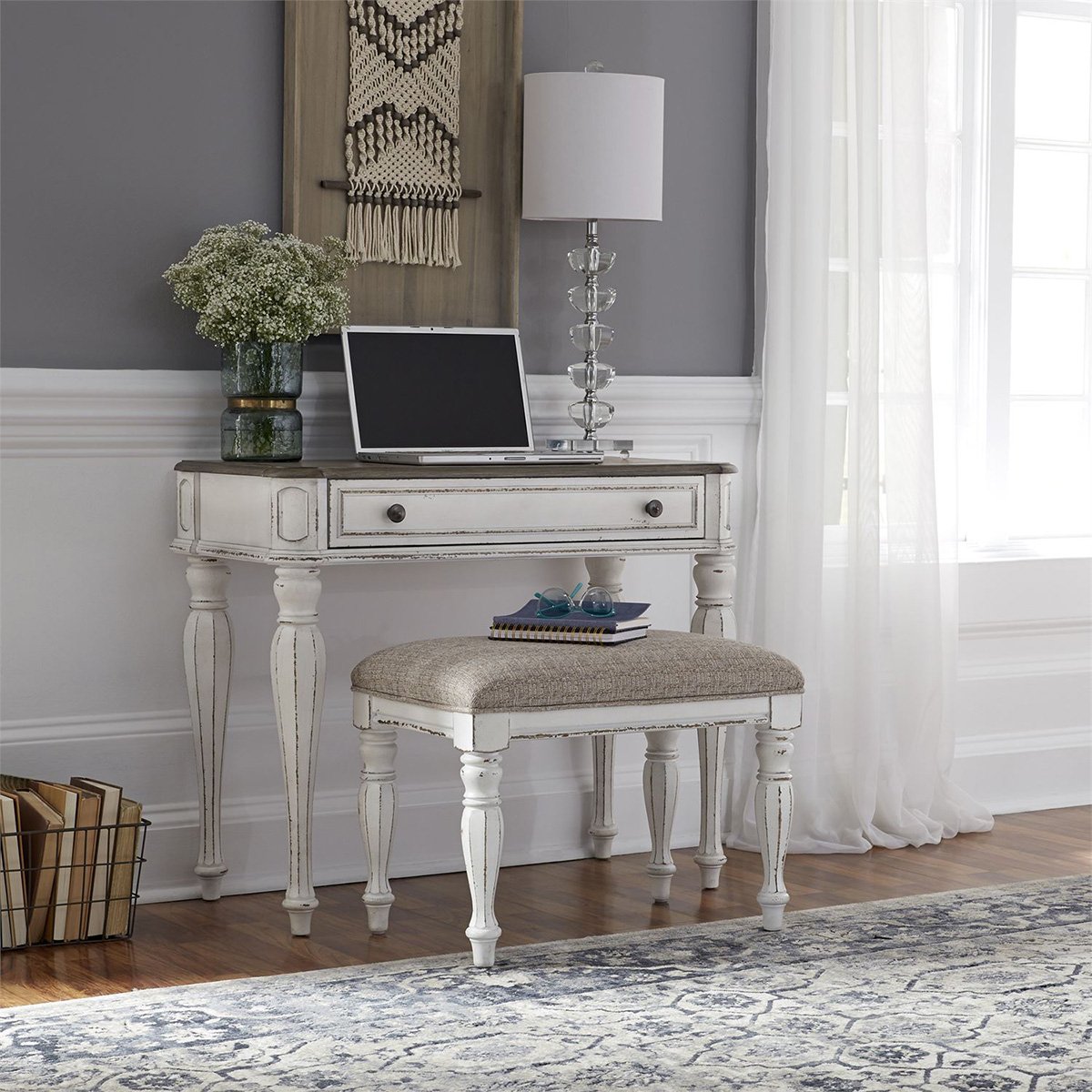 Liberty Magnolia Manor Accent Bench in Antique White - Luxury Home Furniture (MI)