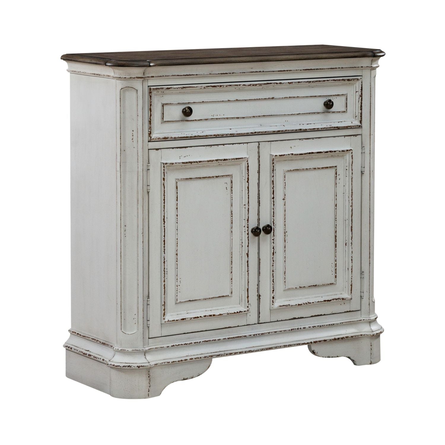 Magnolia Manor Accent Cabinet in Antique White & Weathered Bark EST SHIP TIME APPX 4 WEEKS - Luxury Home Furniture (MI)