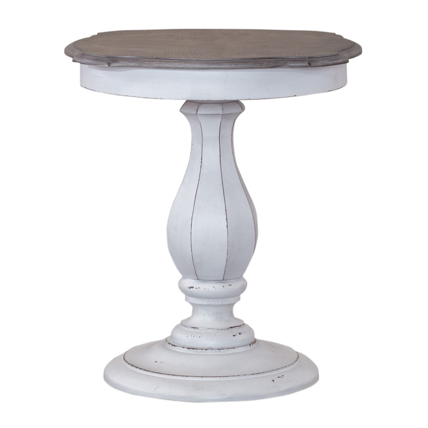 Magnolia Manor Round Accent Table in Antique White Base w/ Weathered Bark Tops - Luxury Home Furniture (MI)