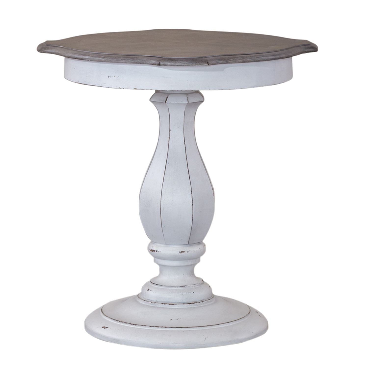 Magnolia Manor Round Accent Table in Antique White Base w/ Weathered Bark Tops - Luxury Home Furniture (MI)