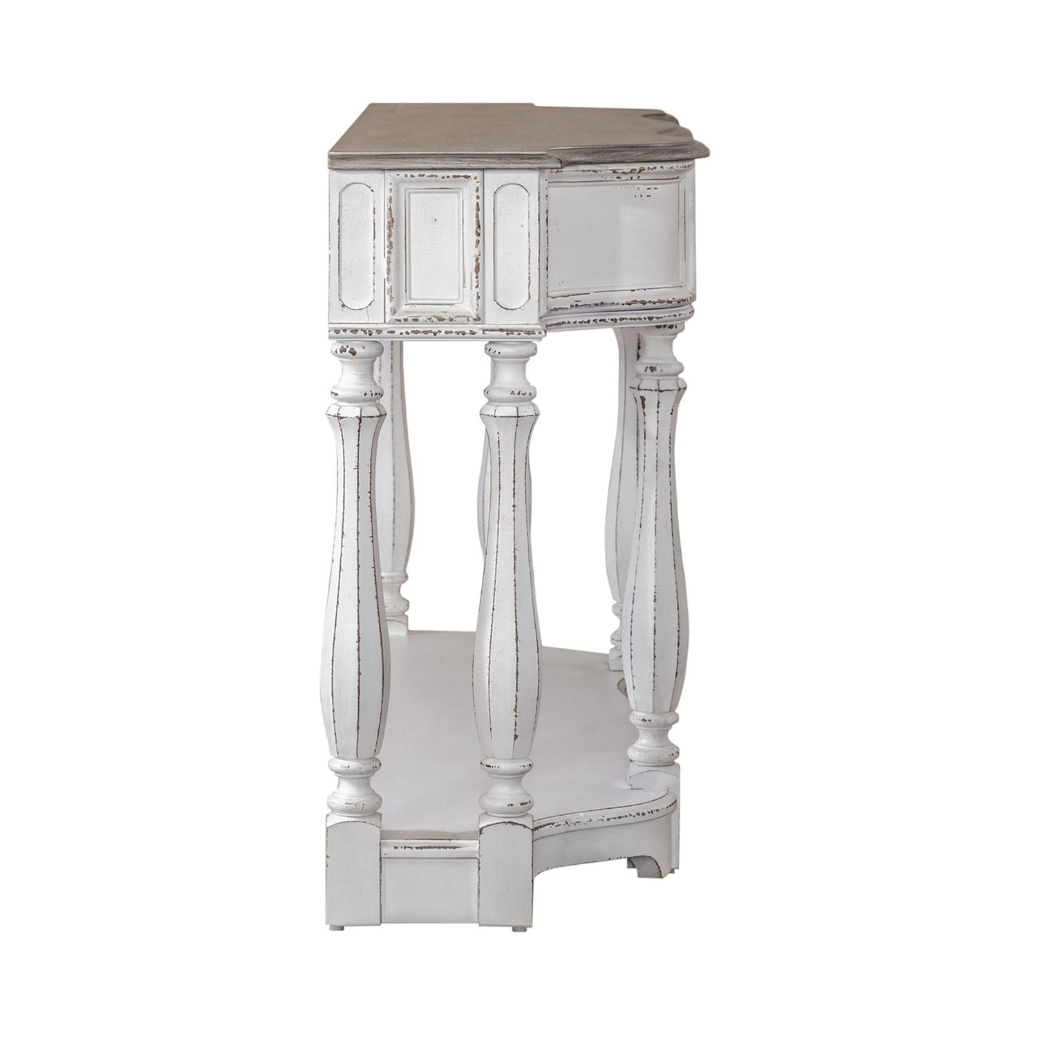 Magnolia Manor 56 Inch Hall Console Table in Antique White Base w/ Weathered Bark Tops image