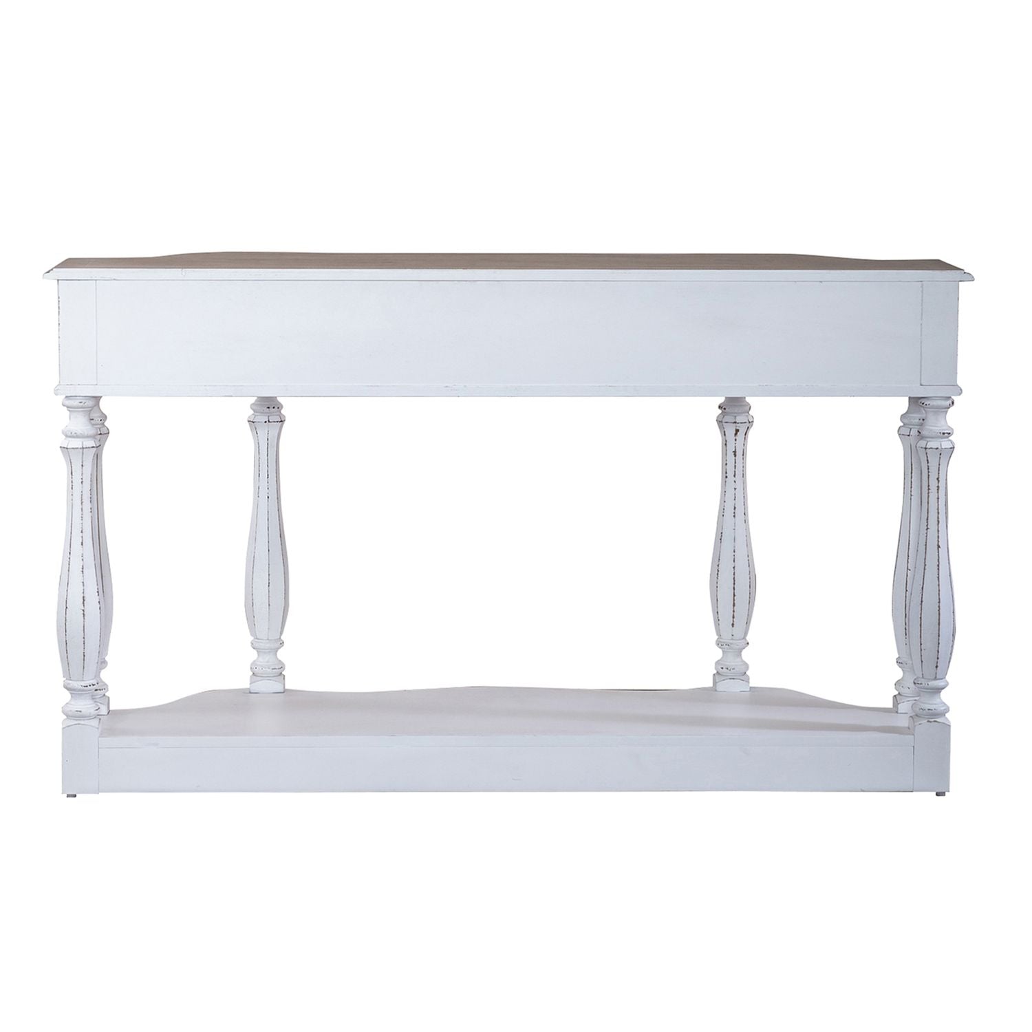 Magnolia Manor 56 Inch Hall Console Table in Antique White Base w/ Weathered Bark Tops - Luxury Home Furniture (MI)