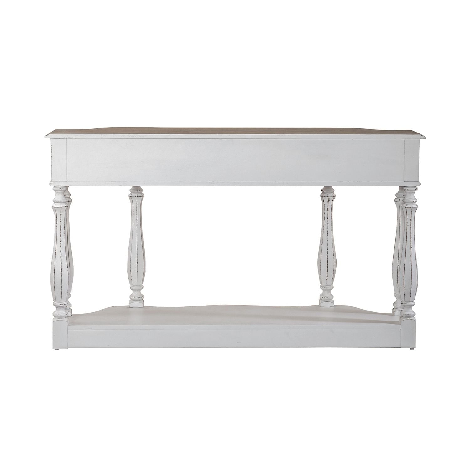 Magnolia Manor 56 Inch Hall Console Table in Antique White Base w/ Weathered Bark Tops image
