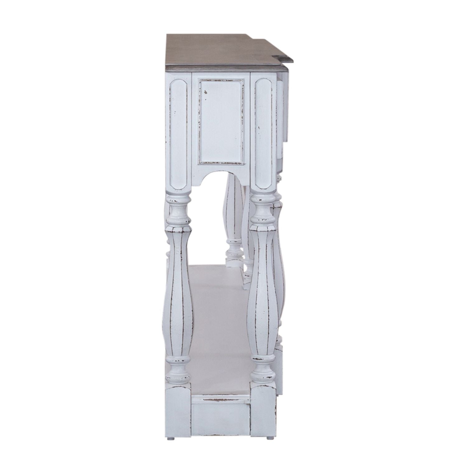 Magnolia Manor 72 Inch Hall Console Table in Antique White Base w/ Weathered Bark Tops - Luxury Home Furniture (MI)