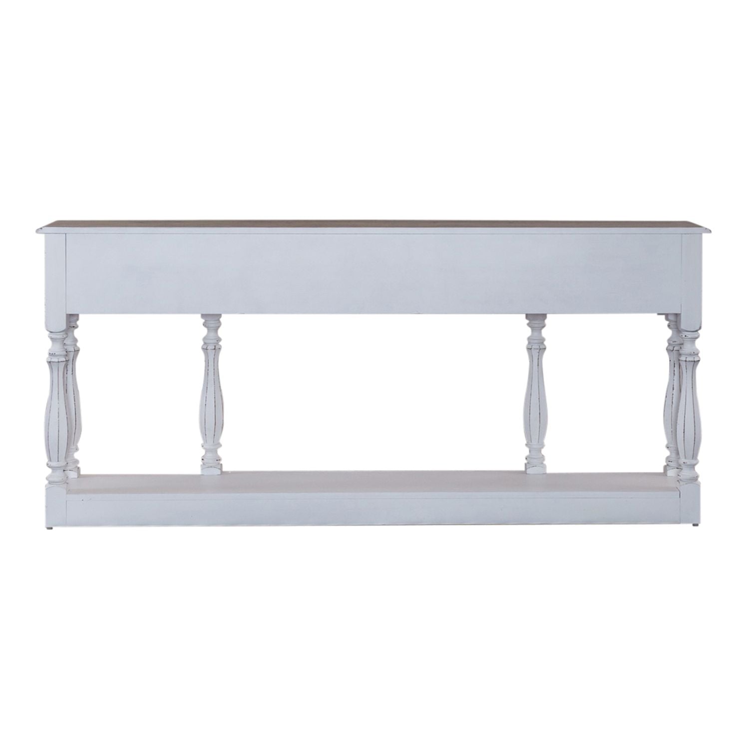 Magnolia Manor 72 Inch Hall Console Table in Antique White Base w/ Weathered Bark Tops - Luxury Home Furniture (MI)
