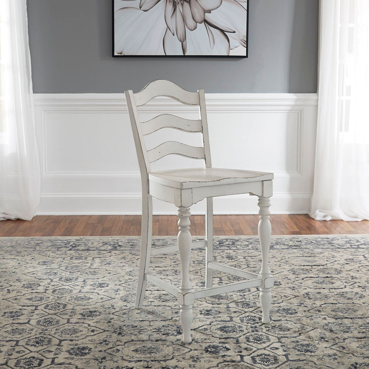 Liberty Furniture Magnolia Manor Ladder Back Counter Chair (Set of 2) in Antique White & Weathered Bark