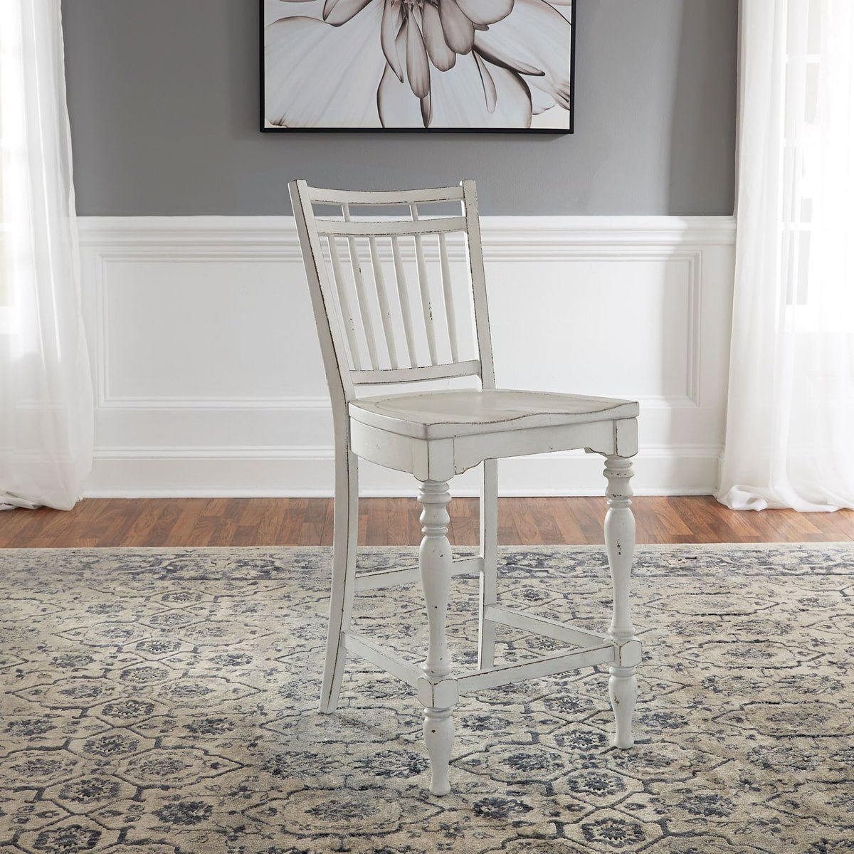 Liberty Furniture Magnolia Manor Spindle Back Counter Chair in Antique White - Luxury Home Furniture (MI)