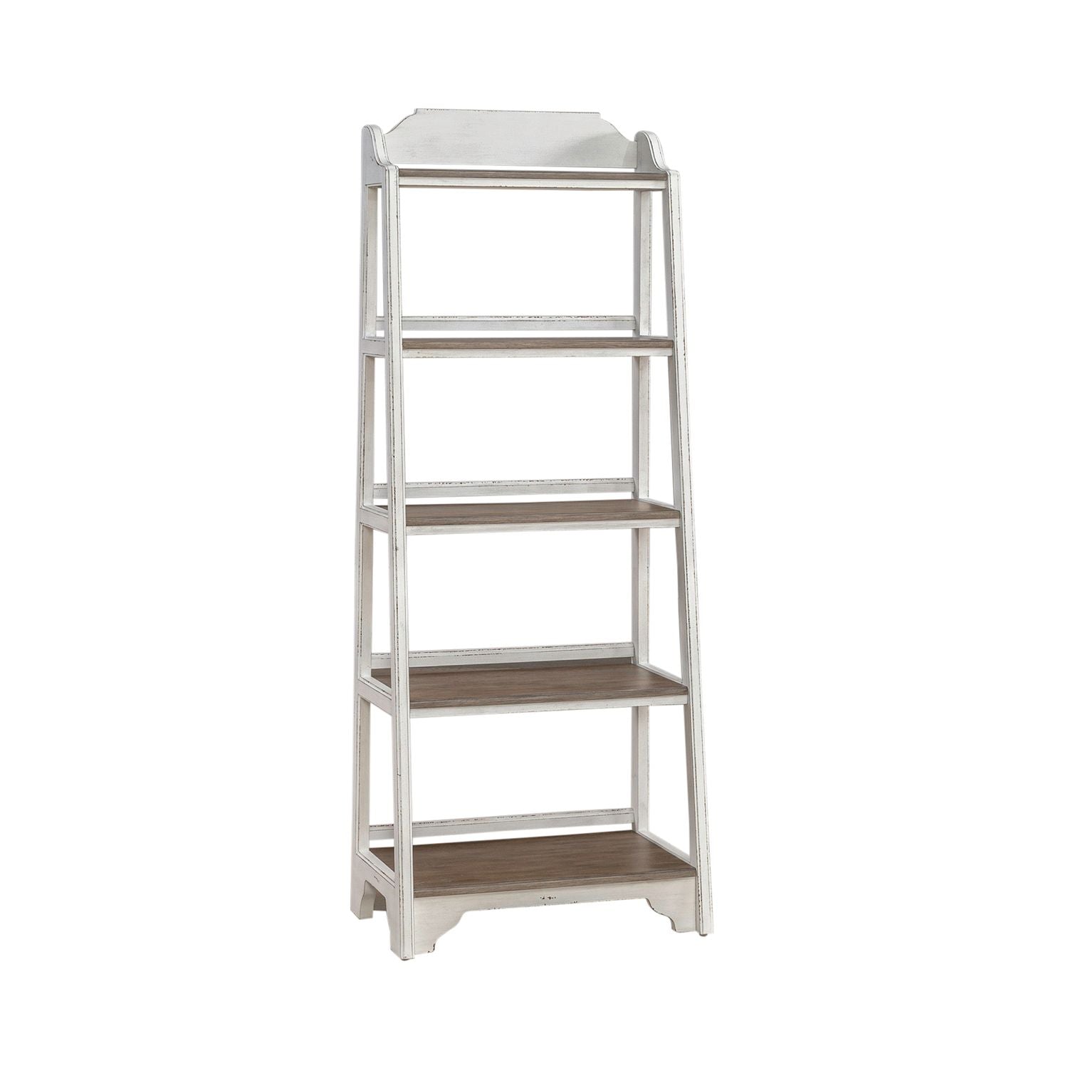 Magnolia Manor Leaning Pier Bookcase in Antique White & Weathered Bark - Luxury Home Furniture (MI)