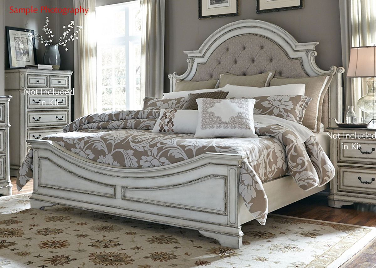 Liberty Magnolia Manor King Upholstered Panel Headboard in Antique White - Luxury Home Furniture (MI)
