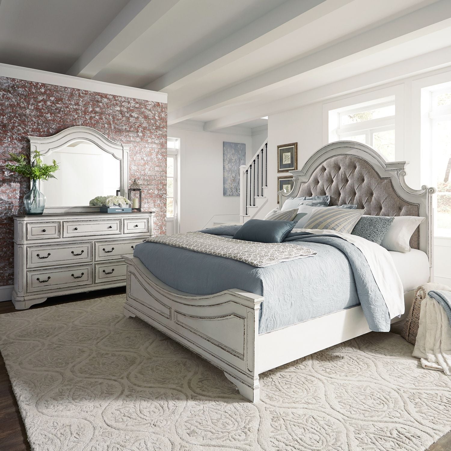 Magnolia Manor Queen Uph Bed, Dresser & Mirror image