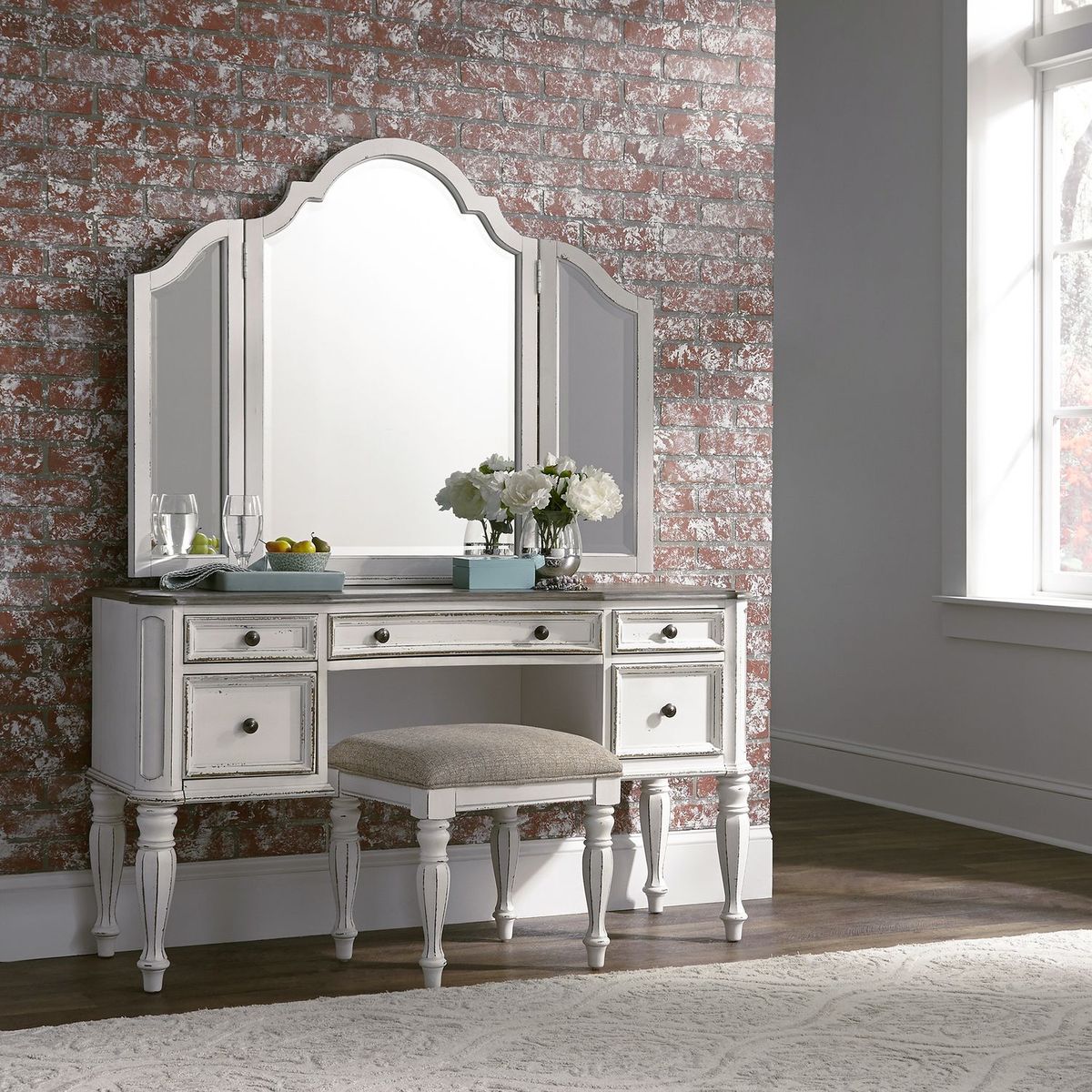 Liberty Magnolia Manor 3 Piece Vanity Set in Antique White 244-BR-VN - Luxury Home Furniture (MI)