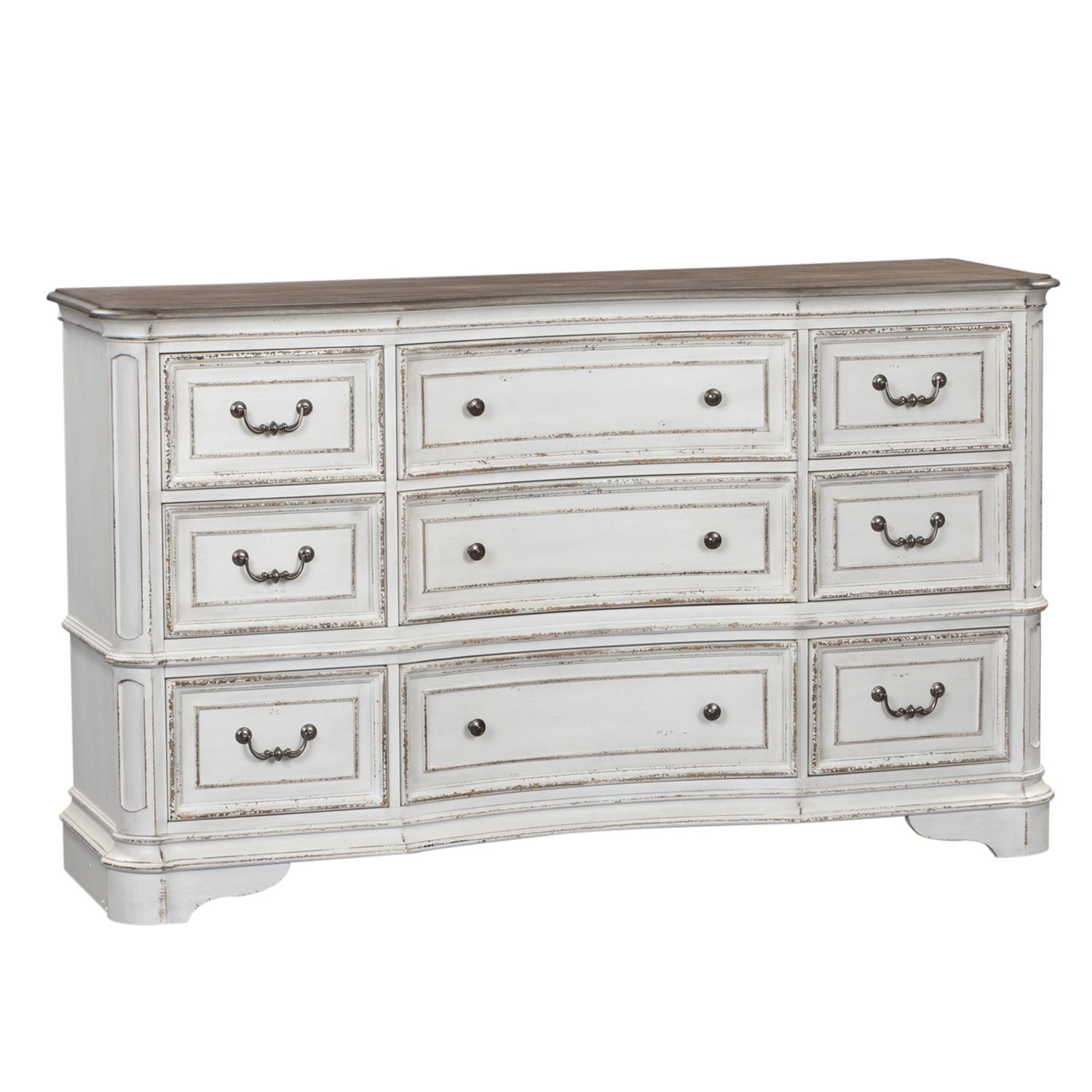 Magnolia Manor Leg 9 Drawer Dresser in Antique White
