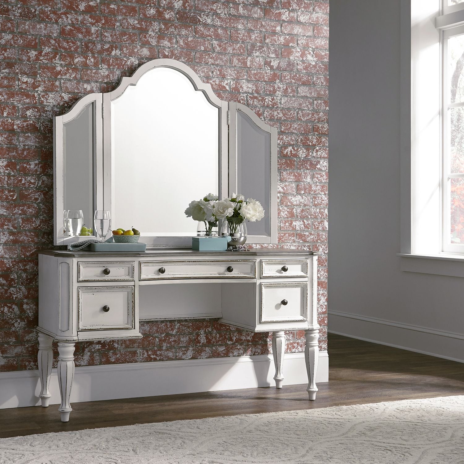 Magnolia Manor Vanity Mirror in Antique White - Luxury Home Furniture (MI)