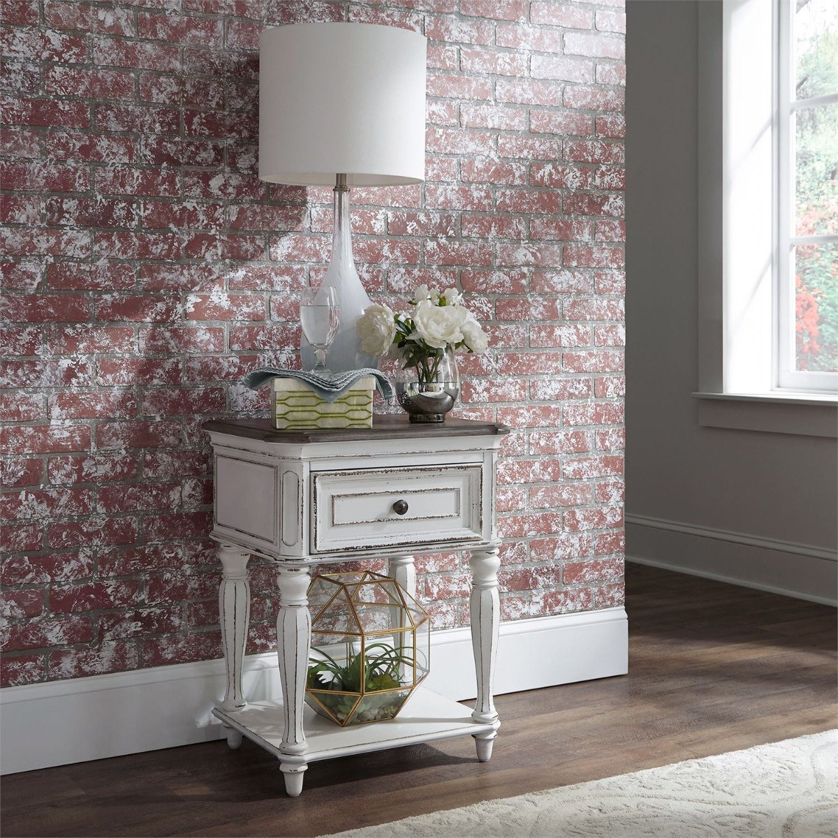 Liberty Magnolia Manor Leg Nightstand in Antique White - Luxury Home Furniture (MI)