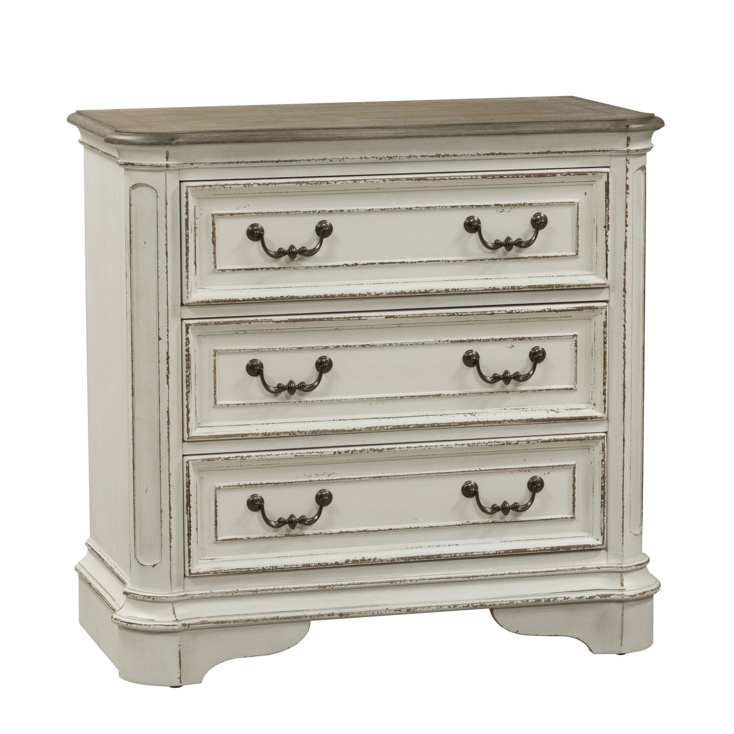 Magnolia Manor 3 Drawer Bedside Chest in Antique White - Luxury Home Furniture (MI)