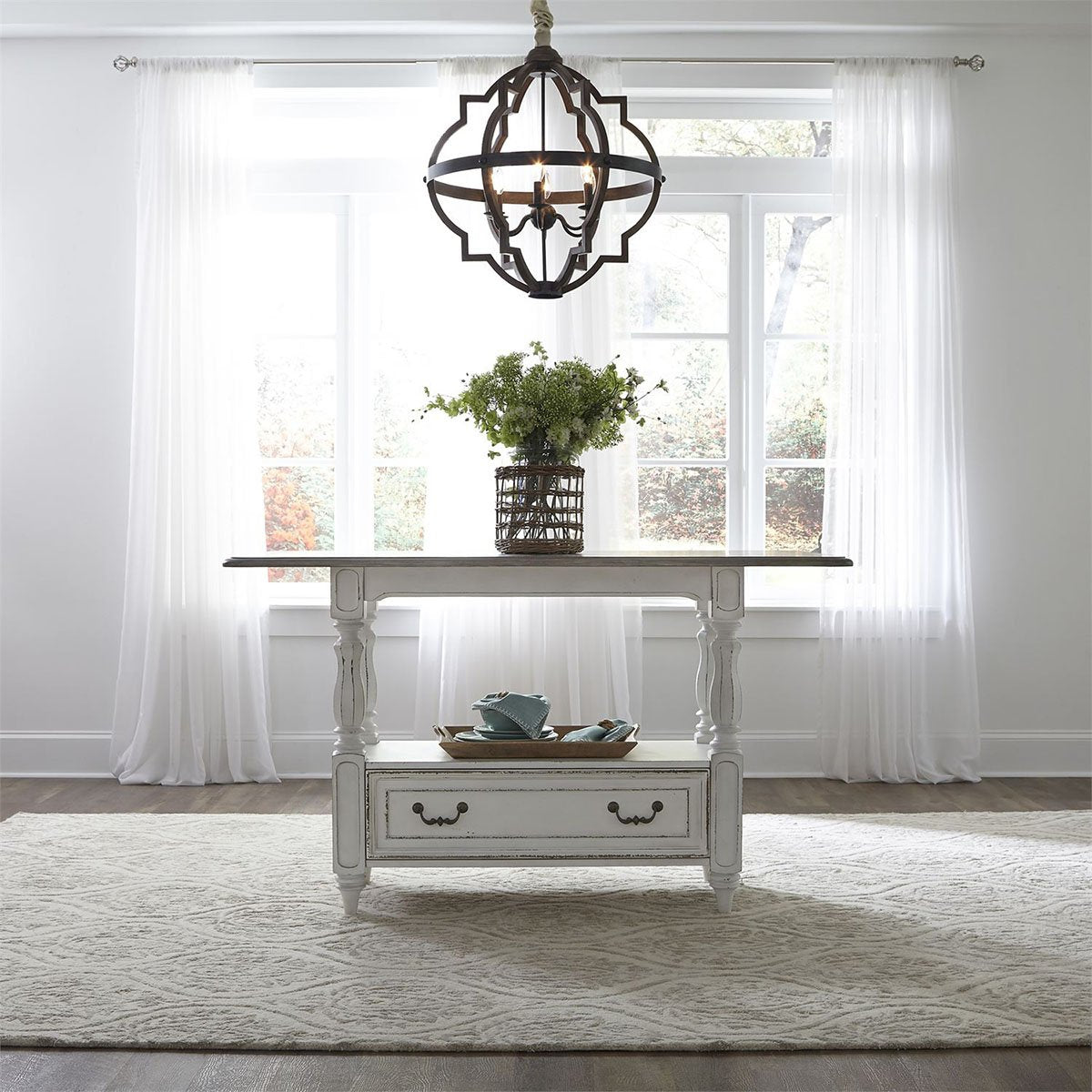Liberty Furniture Magnolia Manor Gathering Table in Antique White - Luxury Home Furniture (MI)