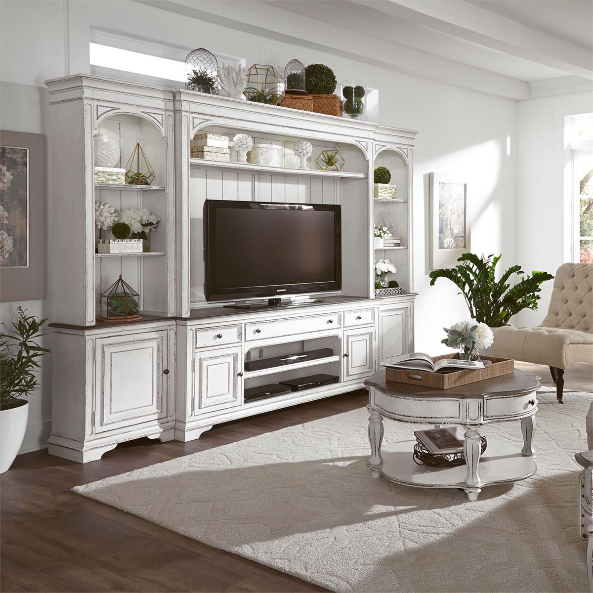 Liberty Furniture Magnolia Manor Entertainment Hutch in Antique White - Luxury Home Furniture (MI)