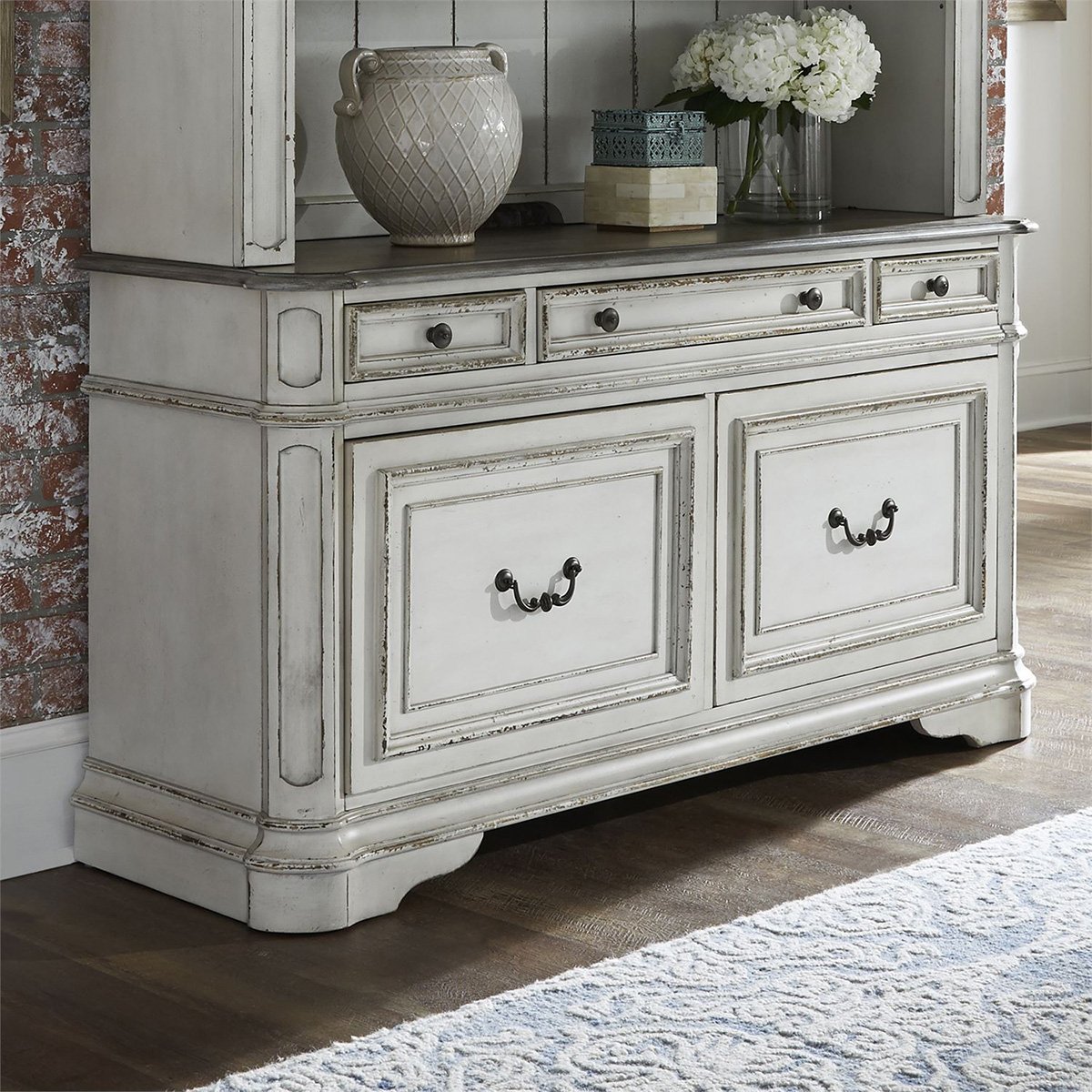Liberty Magnolia Manor Credenza in Antique White - Luxury Home Furniture (MI)