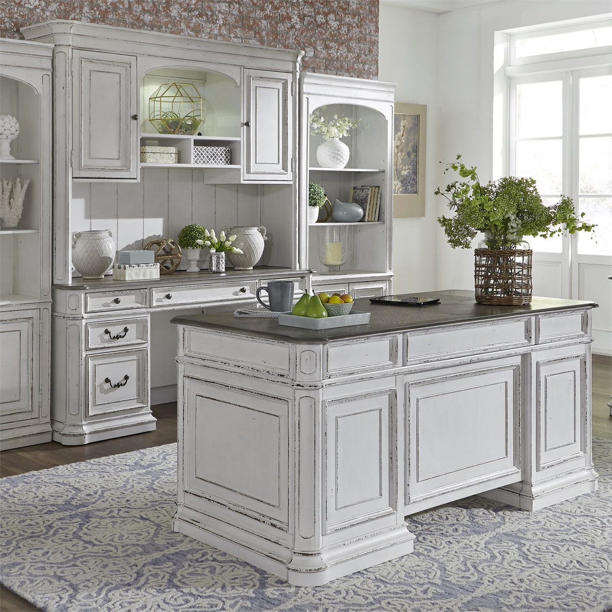 Liberty Magnolia Manor Credenza with Hutch in Antique White 244-HOJ-CHS - Luxury Home Furniture (MI)