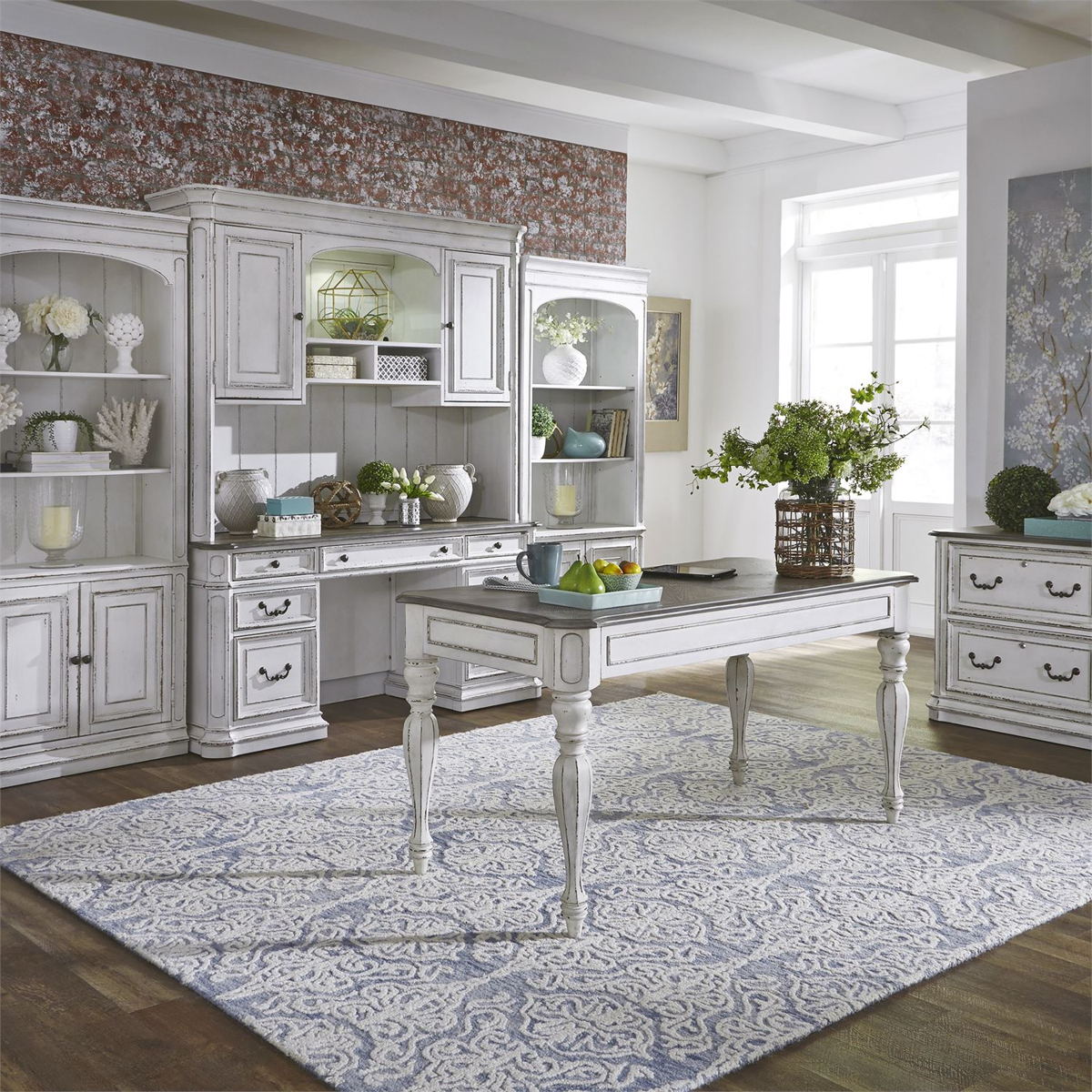 Liberty Magnolia Manor Credenza with Hutch in Antique White 244-HOJ-CHS - Luxury Home Furniture (MI)