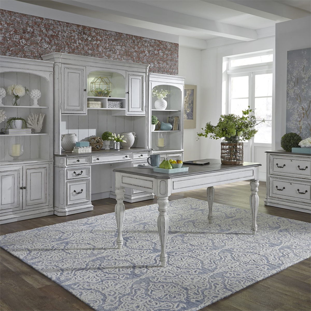 Liberty Magnolia Manor Credenza with Hutch in Antique White 244-HOJ-CHS - Luxury Home Furniture (MI)