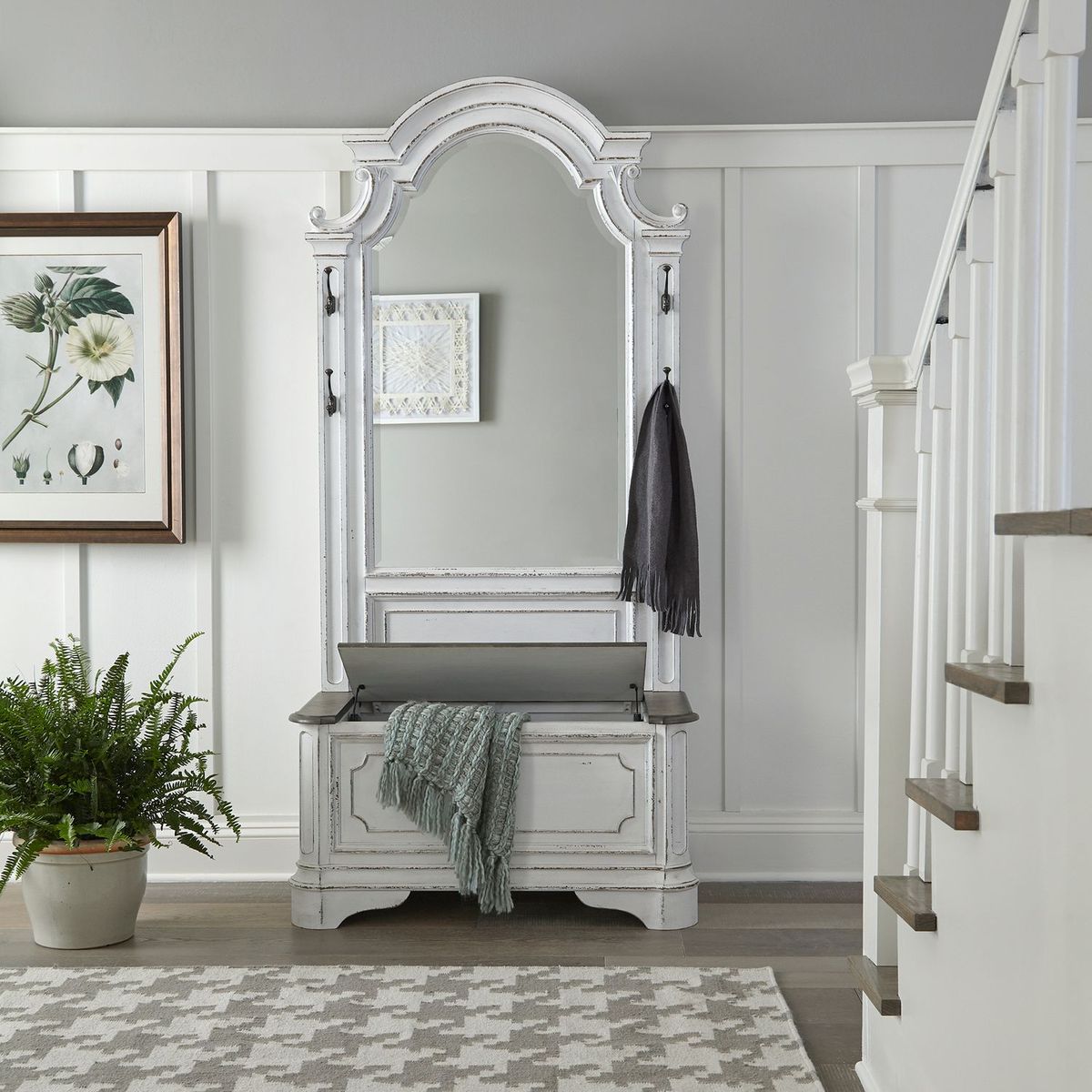 Liberty Magnolia Manor Hall Tree Set in Antique White - Luxury Home Furniture (MI)