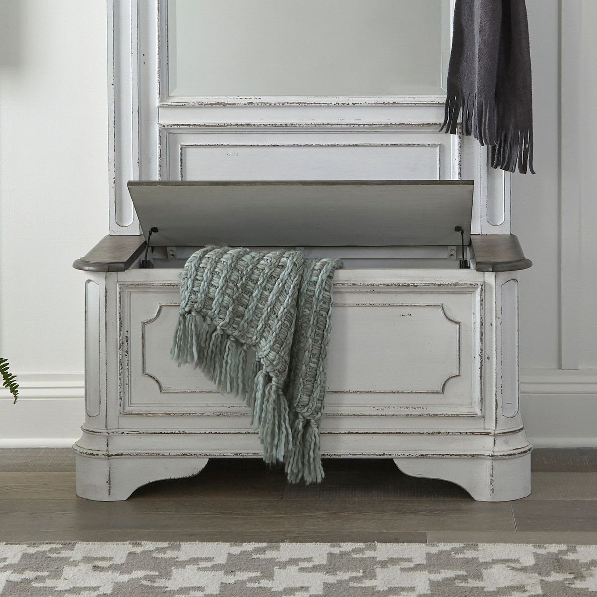 Liberty Furniture Magnolia Manor Hall Tree Base in Antique White & Weathered Bark - Luxury Home Furniture (MI)