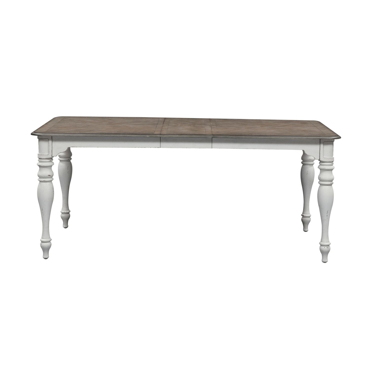 Magnolia Manor Leg Table in Antique White Base w/ Weathered Bark Tops - Luxury Home Furniture (MI)