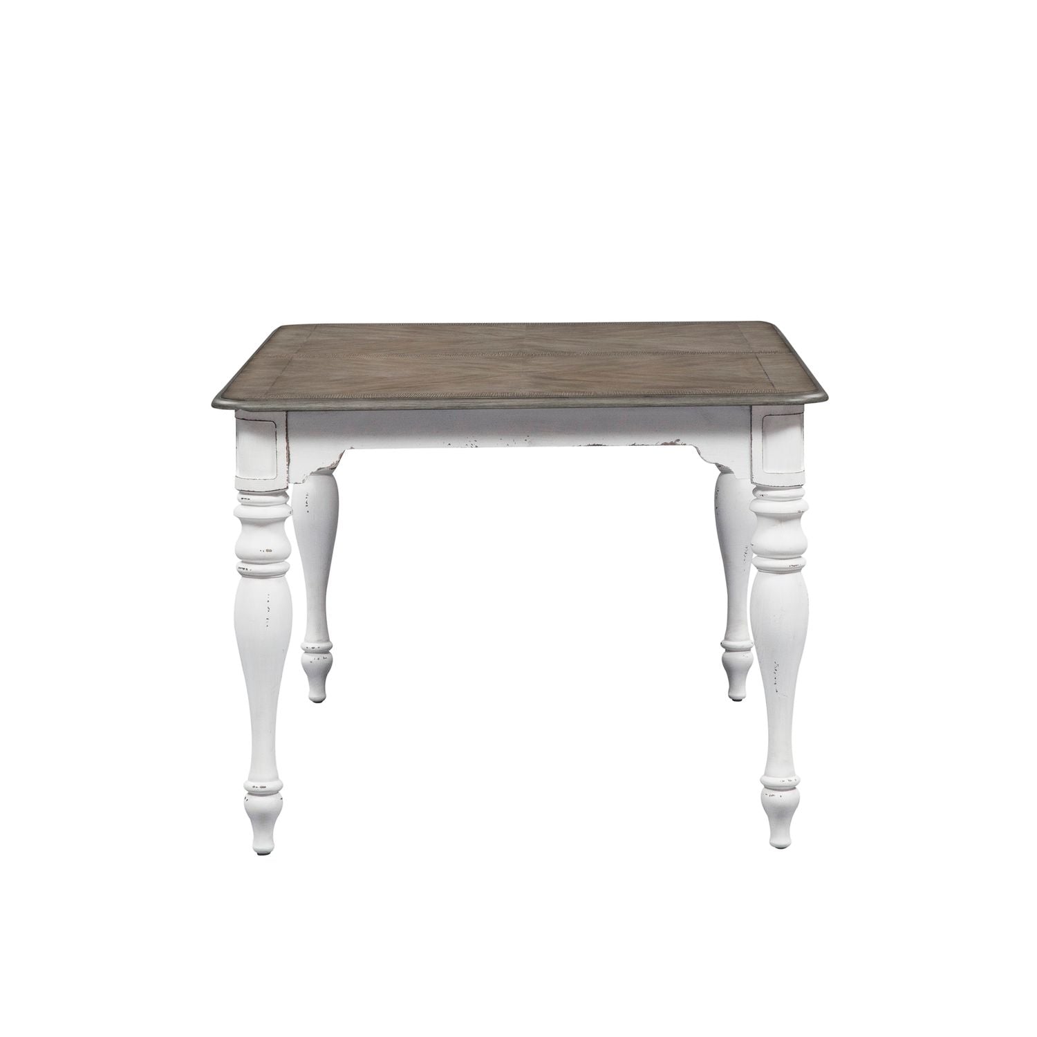 Magnolia Manor Leg Table in Antique White Base w/ Weathered Bark Tops - Luxury Home Furniture (MI)