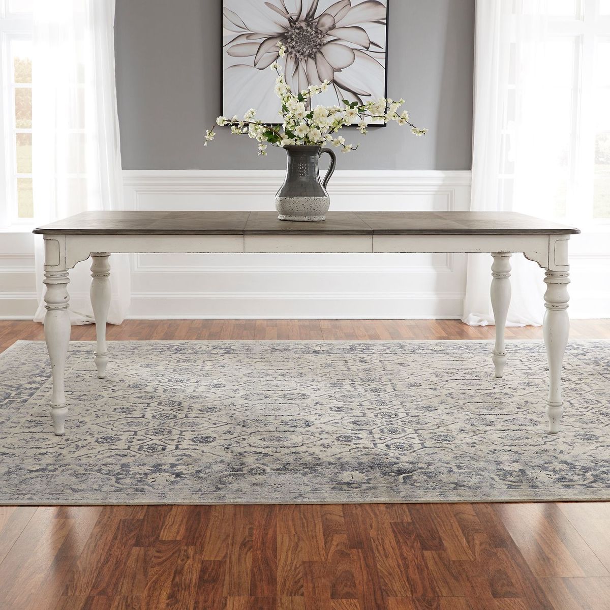 Liberty Furniture Magnolia Manor Leg Table in Antique White Base w/ Weathered Bark Tops - Luxury Home Furniture (MI)