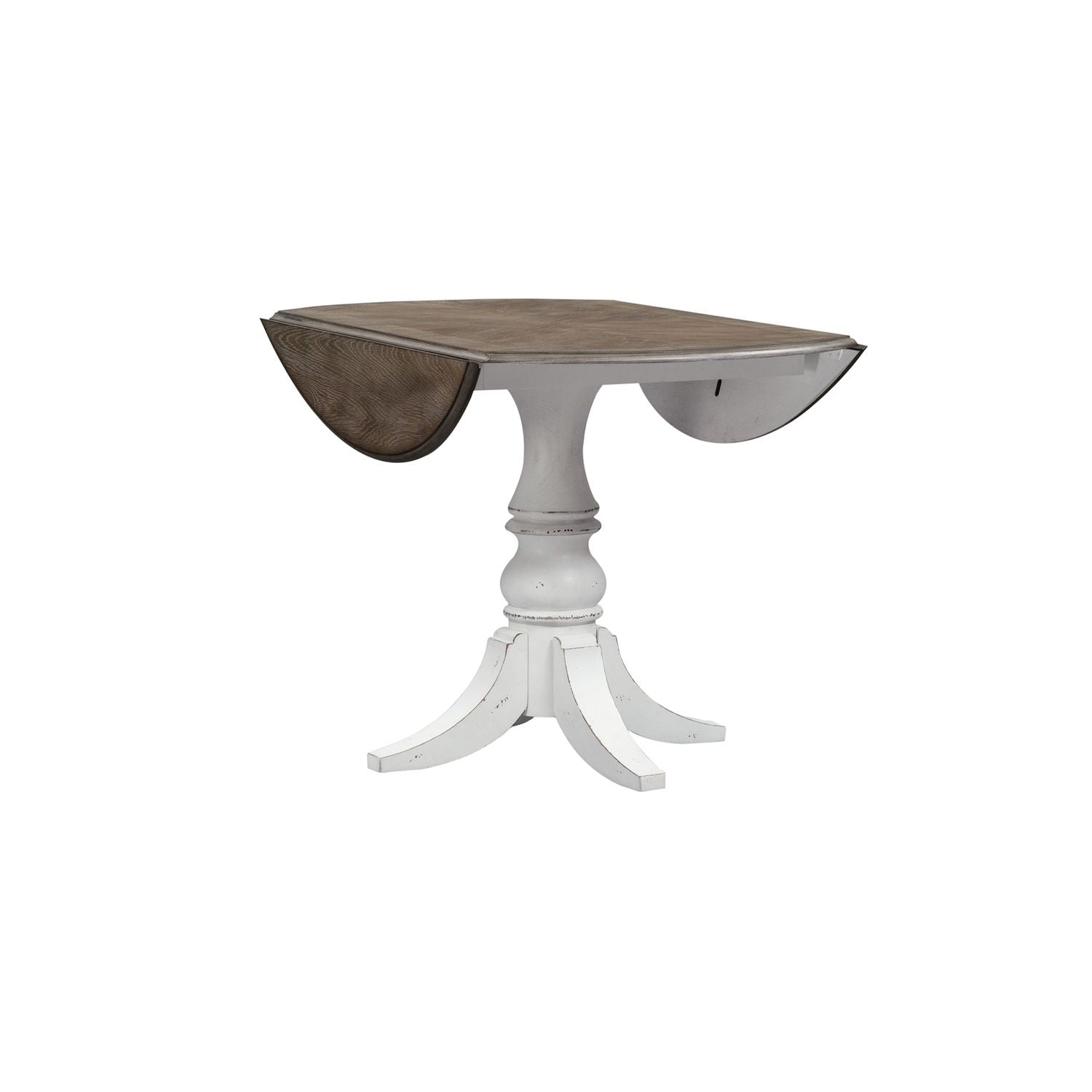 Magnolia Manor Drop Leaf Table in Antique White Base w/ Weathered Bark Tops - Luxury Home Furniture (MI)