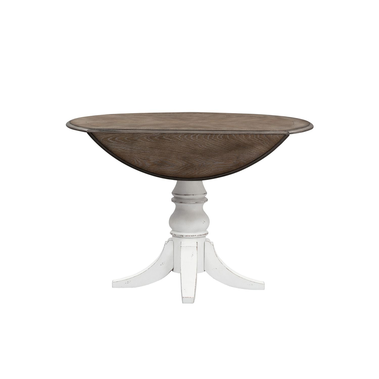 Magnolia Manor Drop Leaf Table in Antique White Base w/ Weathered Bark Tops - Luxury Home Furniture (MI)