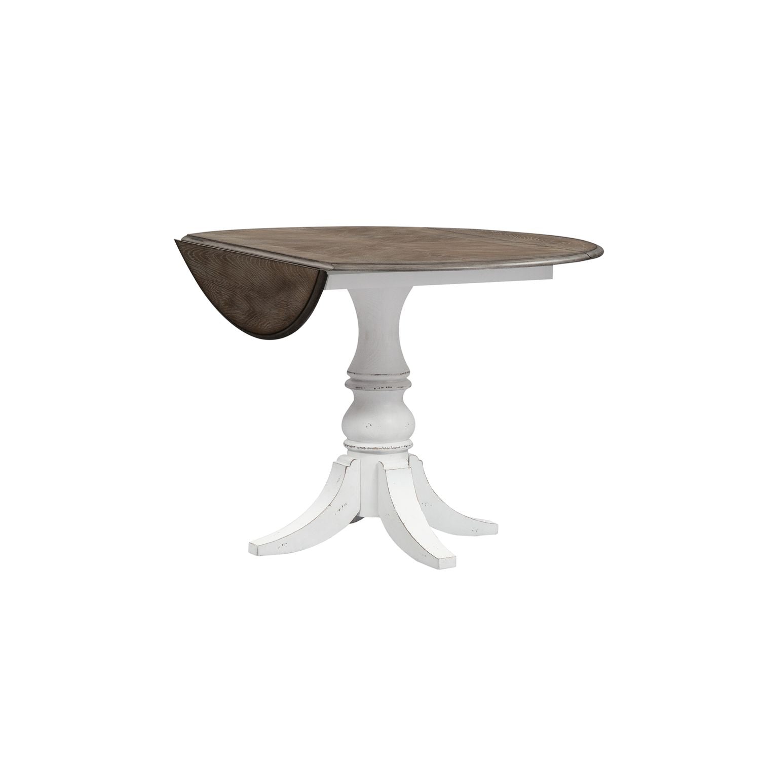 Magnolia Manor Drop Leaf Table in Antique White Base w/ Weathered Bark Tops - Luxury Home Furniture (MI)