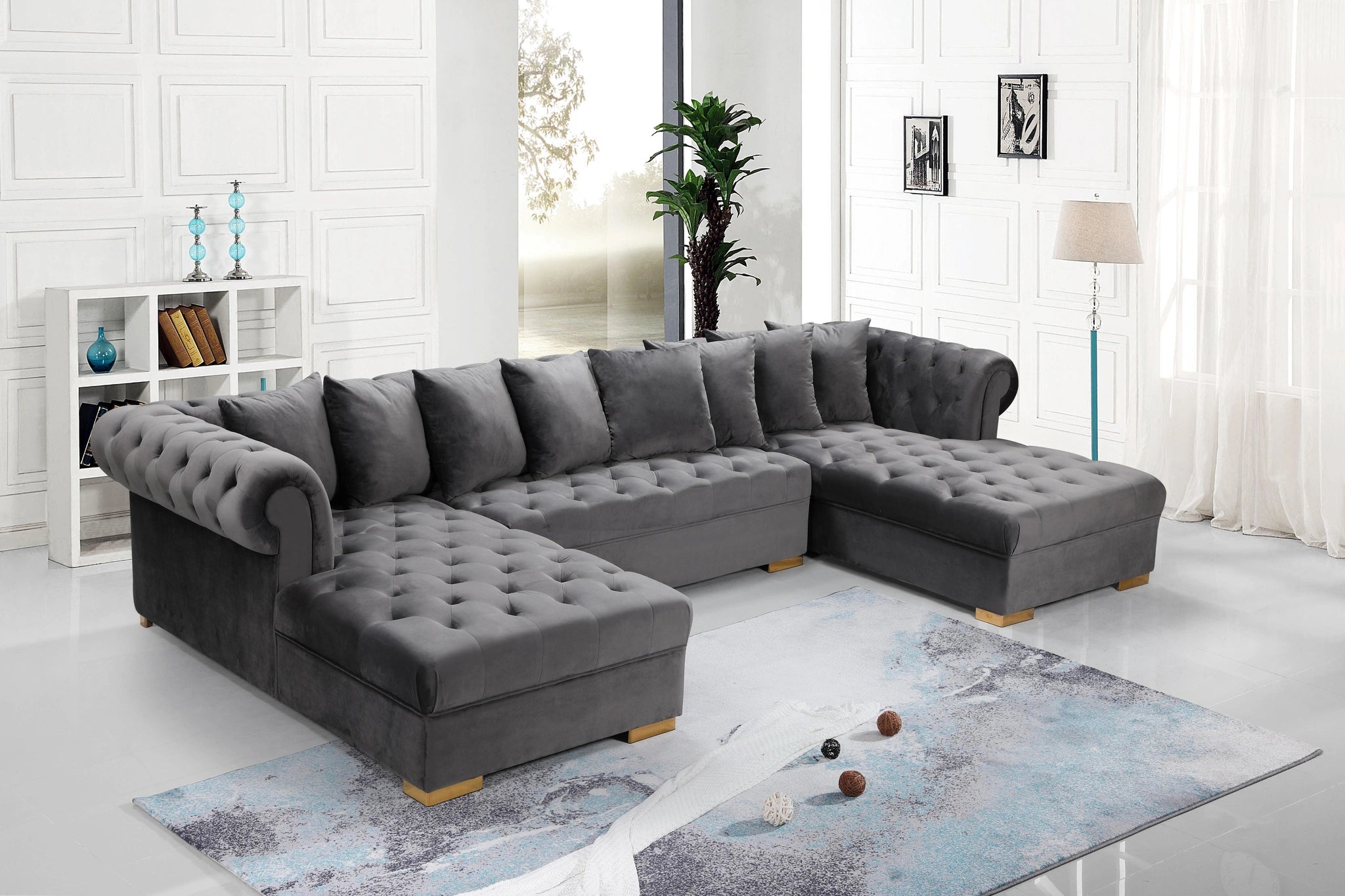 Presley Grey Velvet 3pc. Sectional