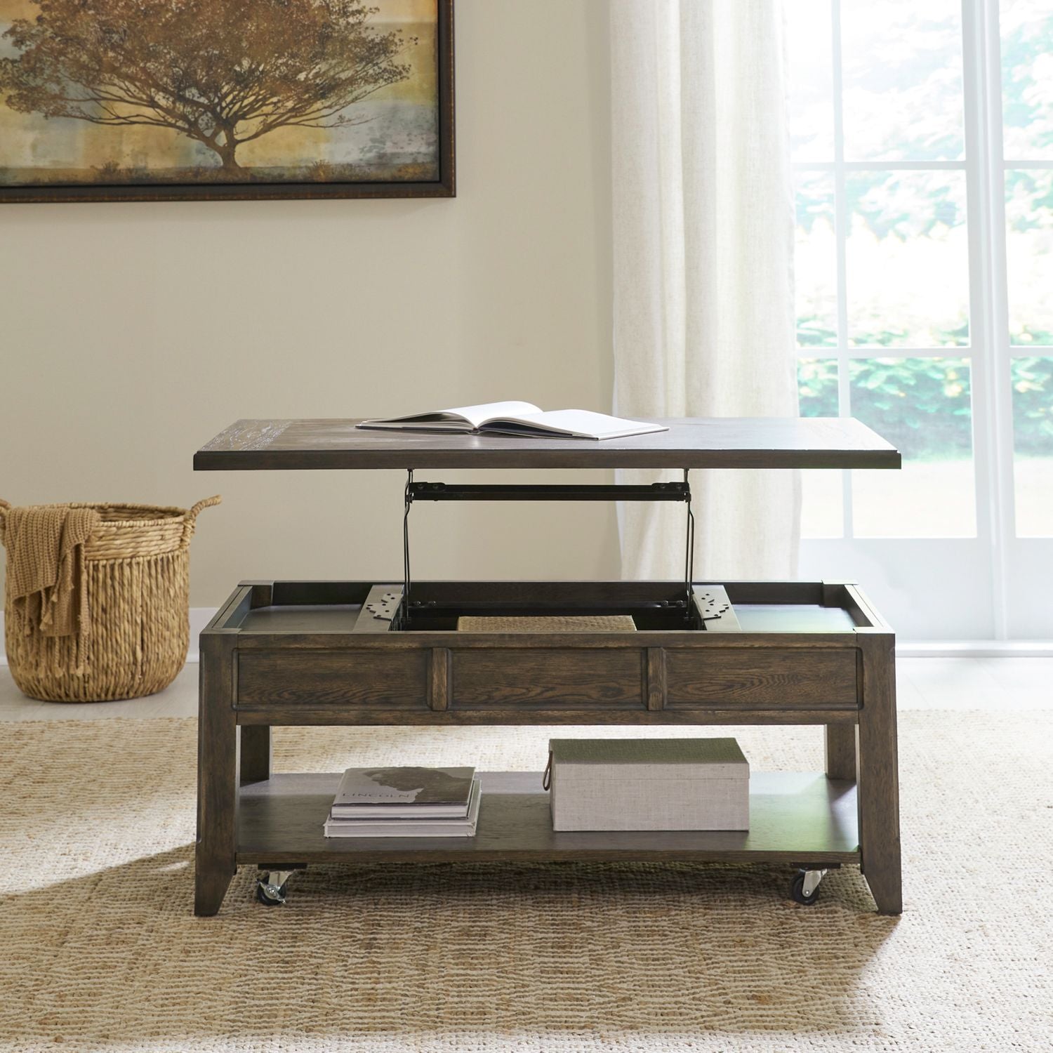 Paradise Valley Lift Top Cocktail Table in Saddle Brown - Luxury Home Furniture (MI)